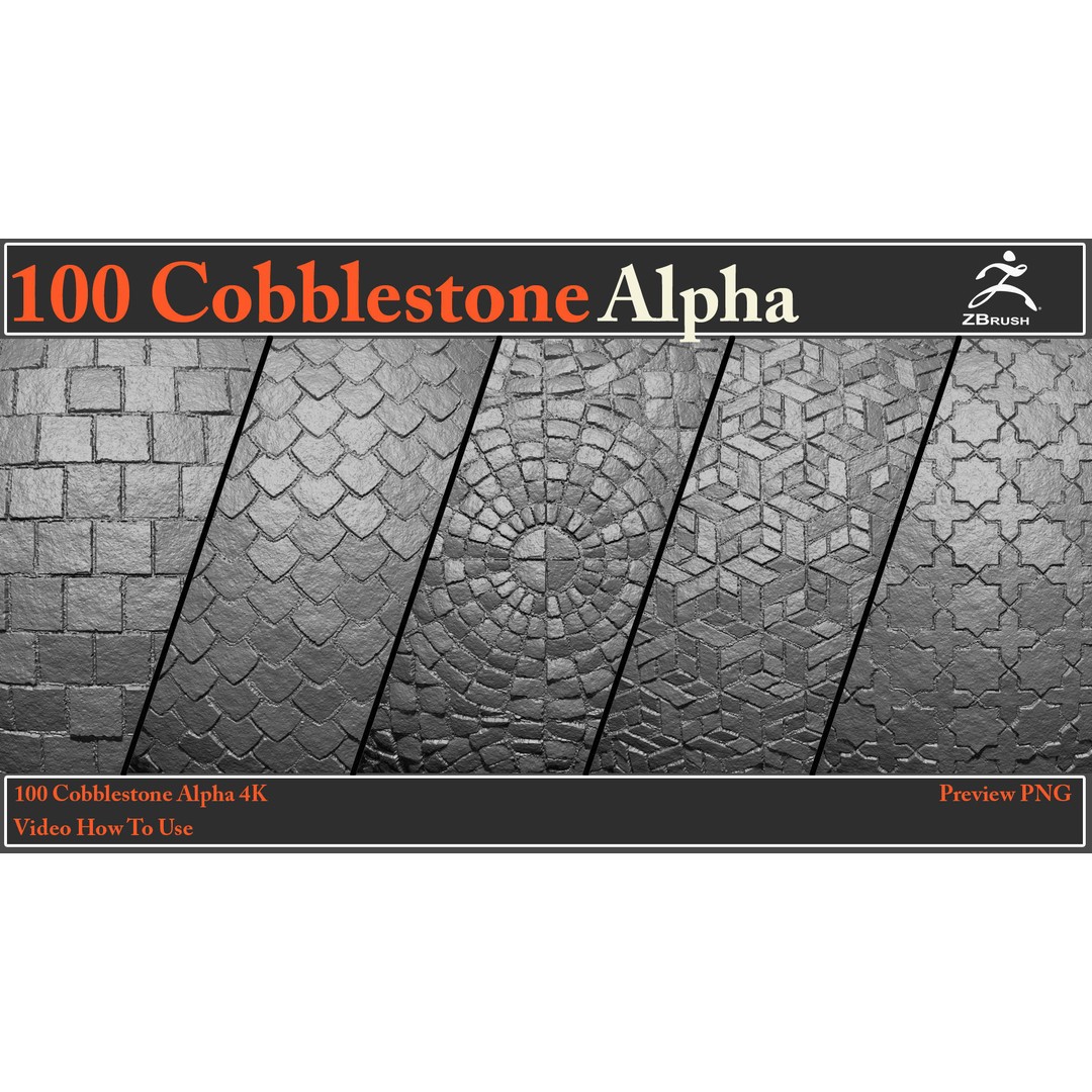 Cobblestone Alpha Maps 3D Model – 100 Textures with Video Tutorial - View 7