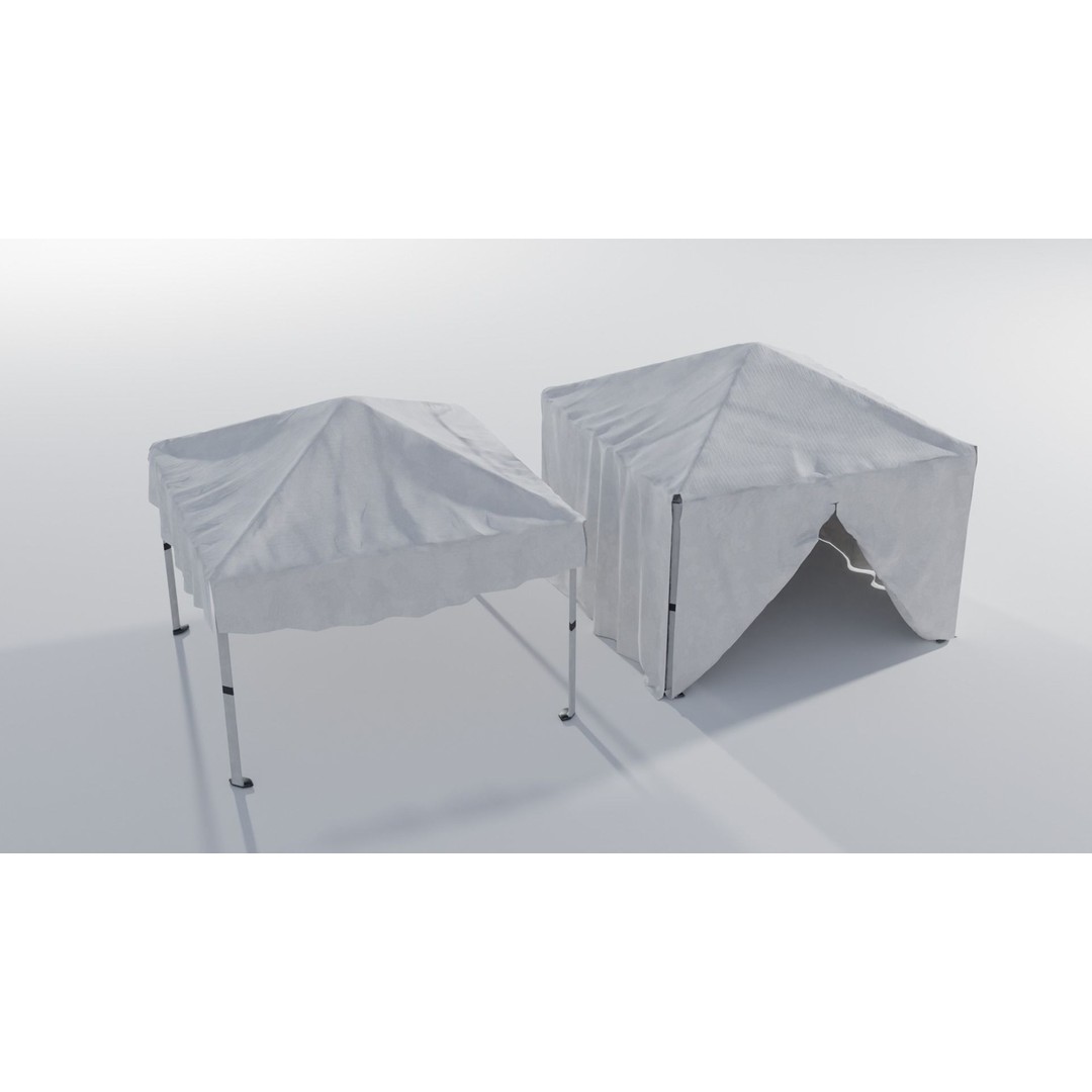 Canopy Tents 3D Model – Low Poly Game Asset, FBX, PBR Textures - View 3