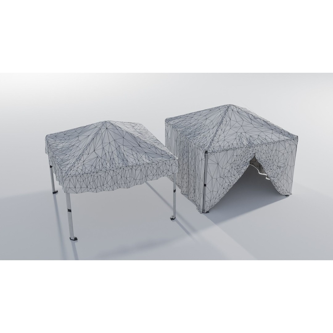 Canopy Tents 3D Model – Low Poly Game Asset, FBX, PBR Textures - View 4