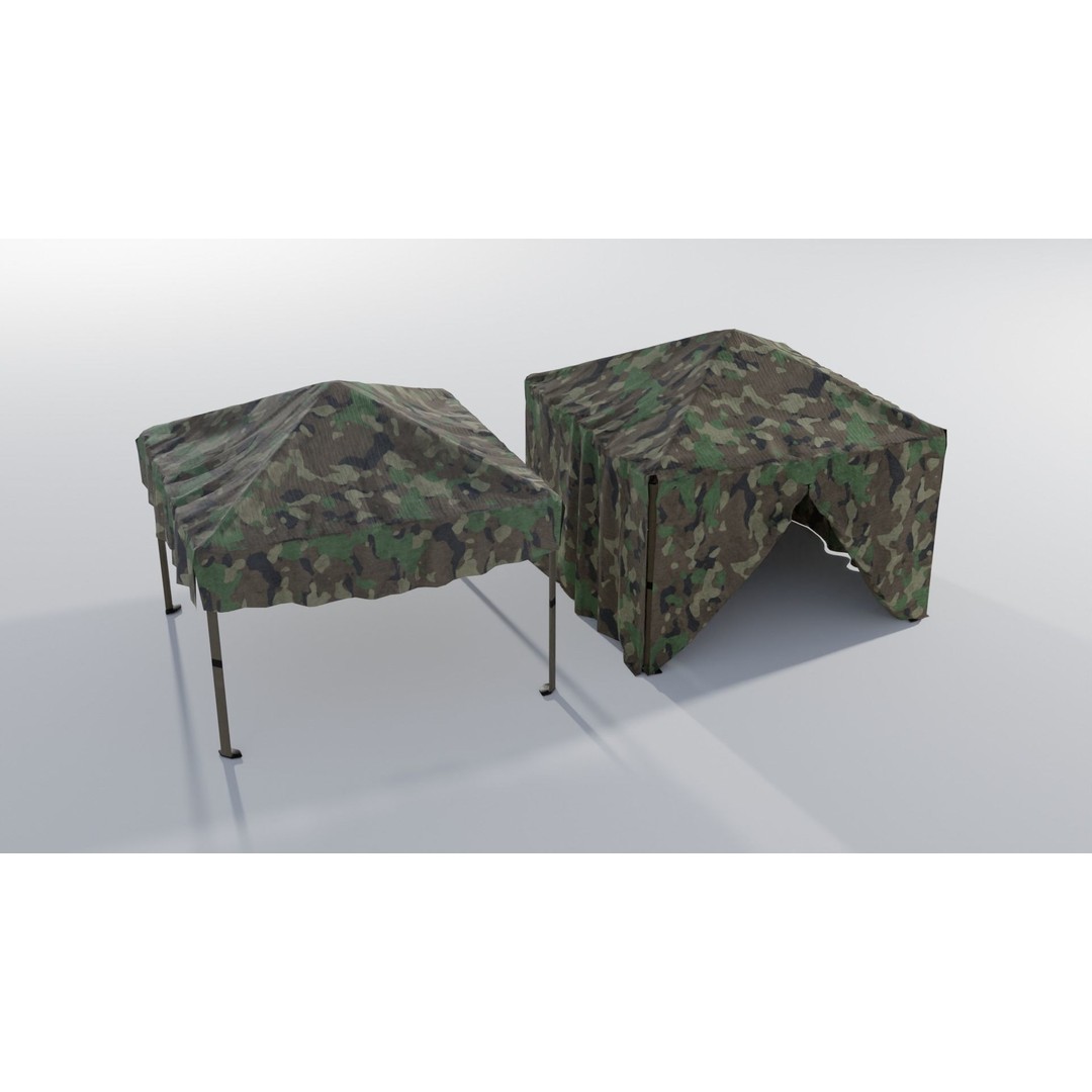 Canopy Tents 3D Model – Low Poly Game Asset, FBX, PBR Textures - View 7