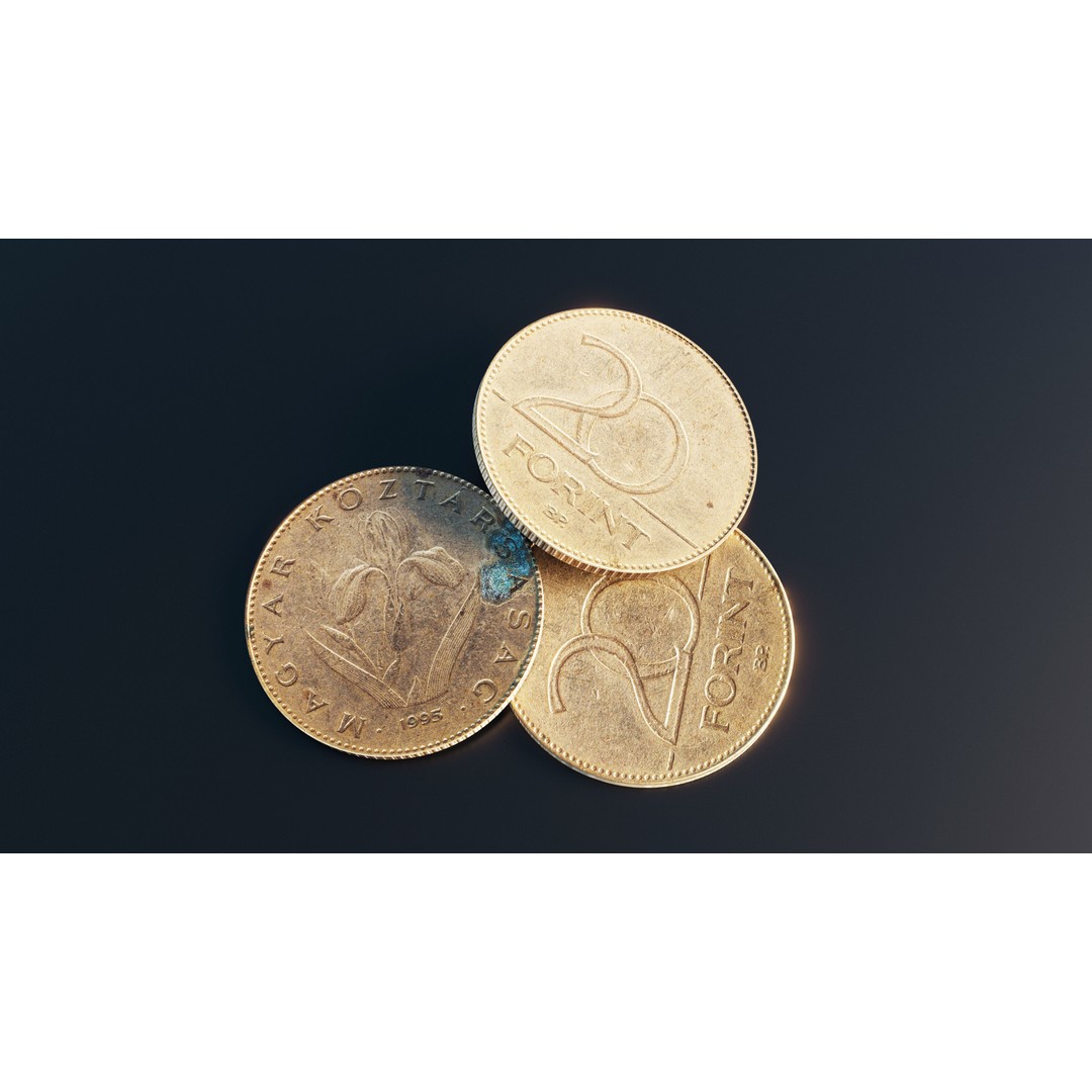 Hungarian 20 Forint Coin 3D Model – Low Poly Scanned Asset, FBX - View 10