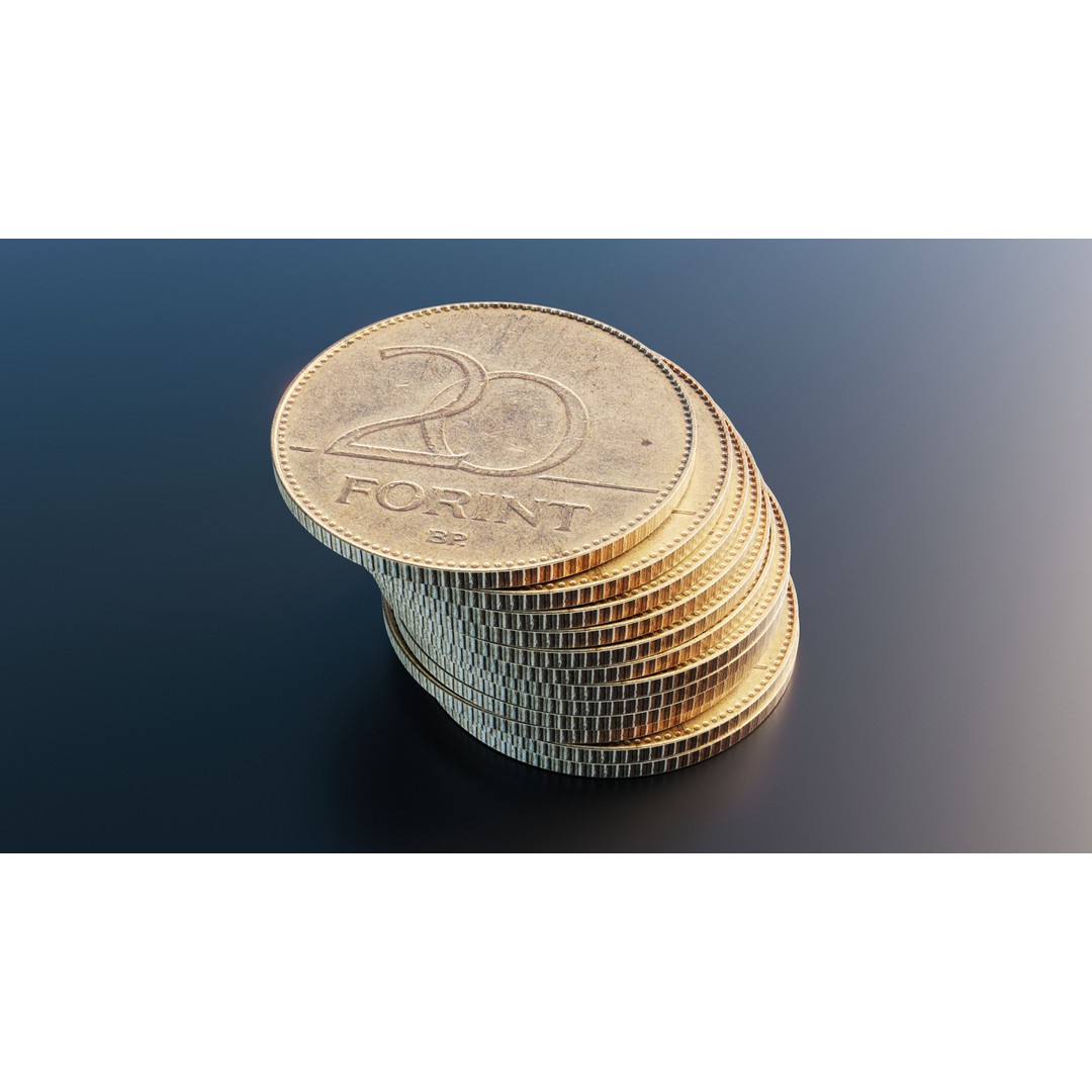 Hungarian 20 Forint Coin 3D Model – Low Poly Scanned Asset, FBX - View 11