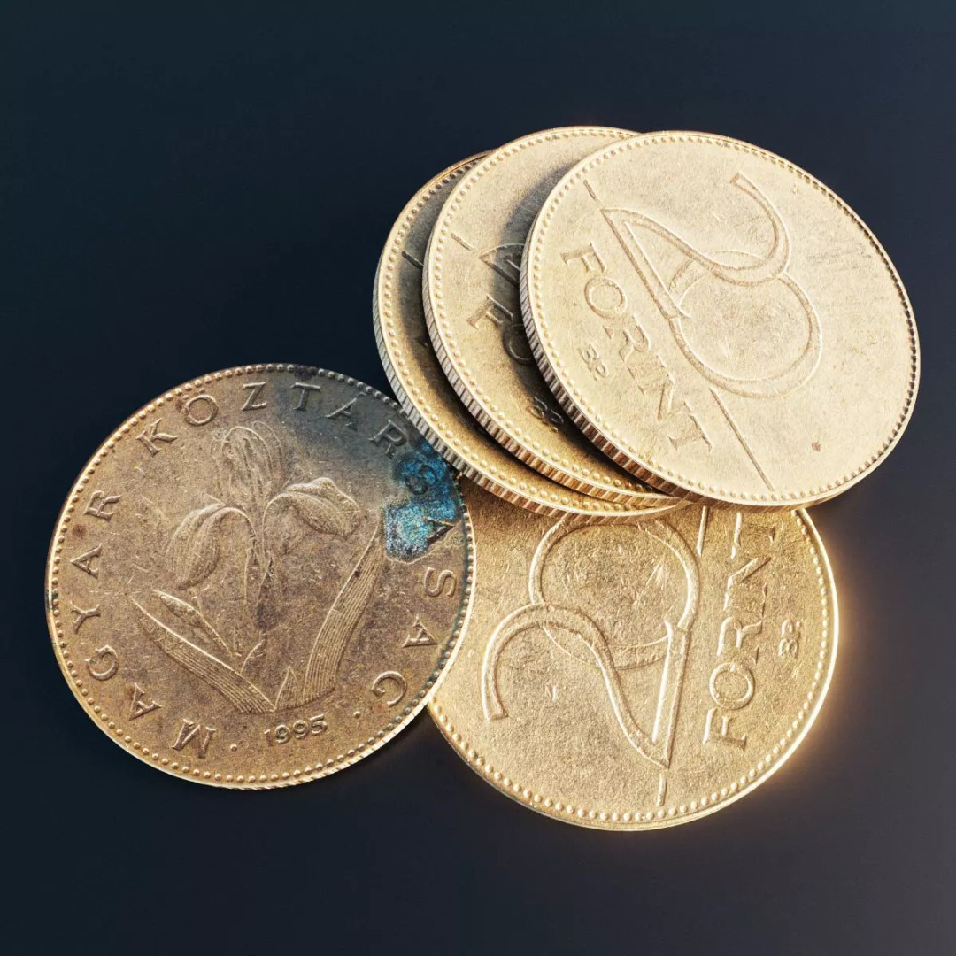 Hungarian 20 Forint Coin 3D Model – Low Poly Scanned Asset, FBX - View 2