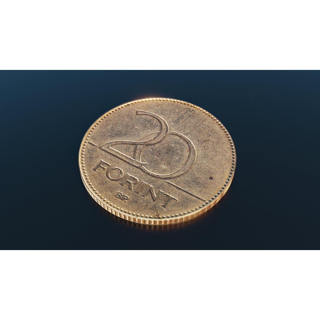 Hungarian 20 Forint Coin 3D Model – Low Poly Scanned Asset, FBX - View 3