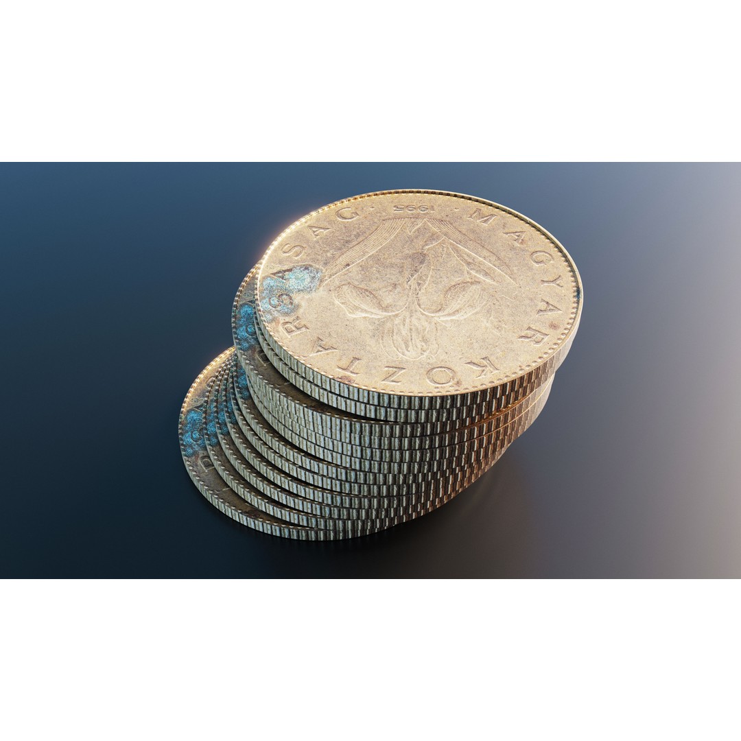 Hungarian 20 Forint Coin 3D Model – Low Poly Scanned Asset, FBX - View 4
