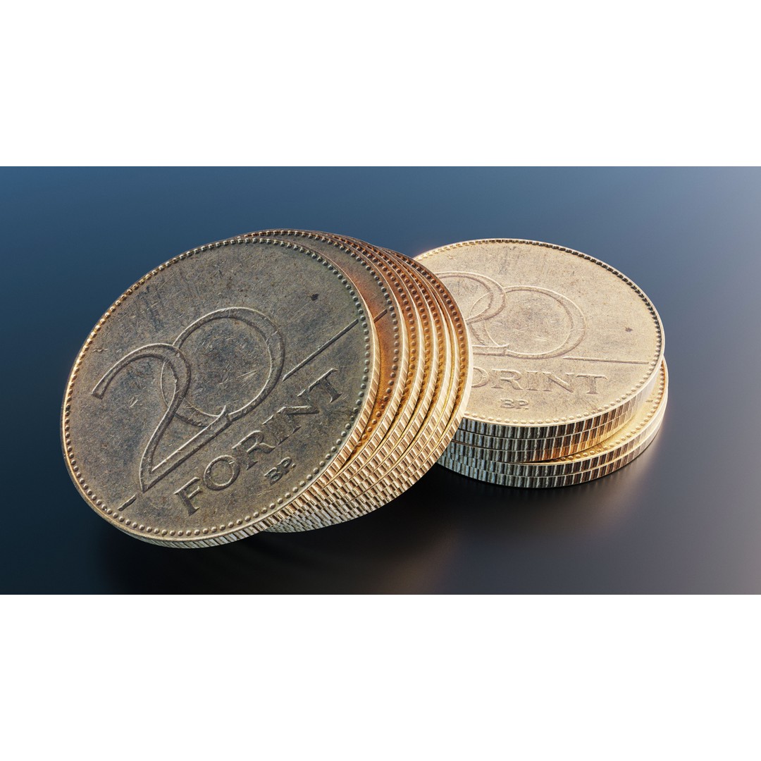 Hungarian 20 Forint Coin 3D Model – Low Poly Scanned Asset, FBX - View 5