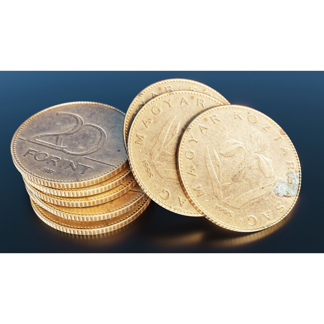 Hungarian 20 Forint Coin 3D Model – Low Poly Scanned Asset, FBX - View 6