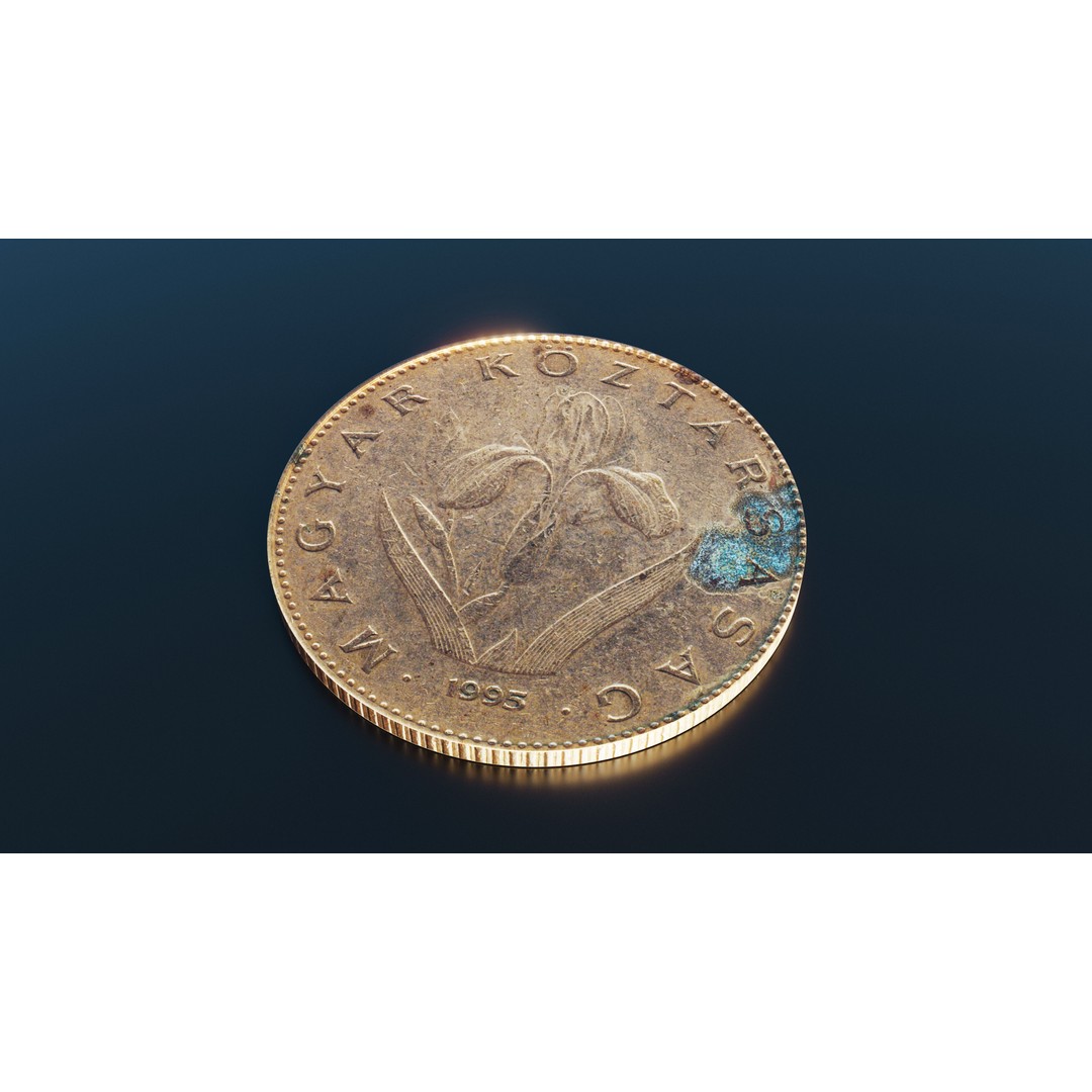 Hungarian 20 Forint Coin 3D Model – Low Poly Scanned Asset, FBX - View 7