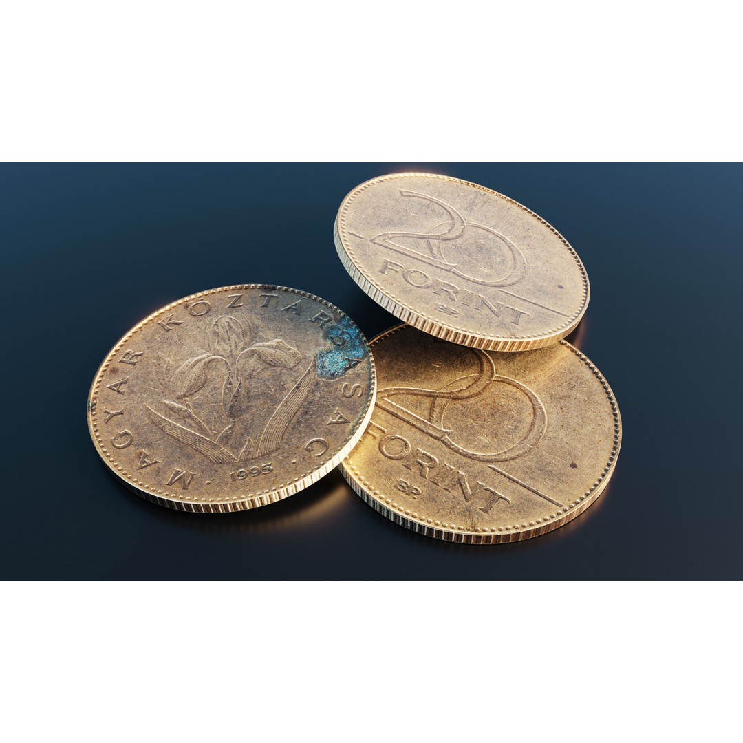Hungarian 20 Forint Coin 3D Model – Low Poly Scanned Asset, FBX - View 8
