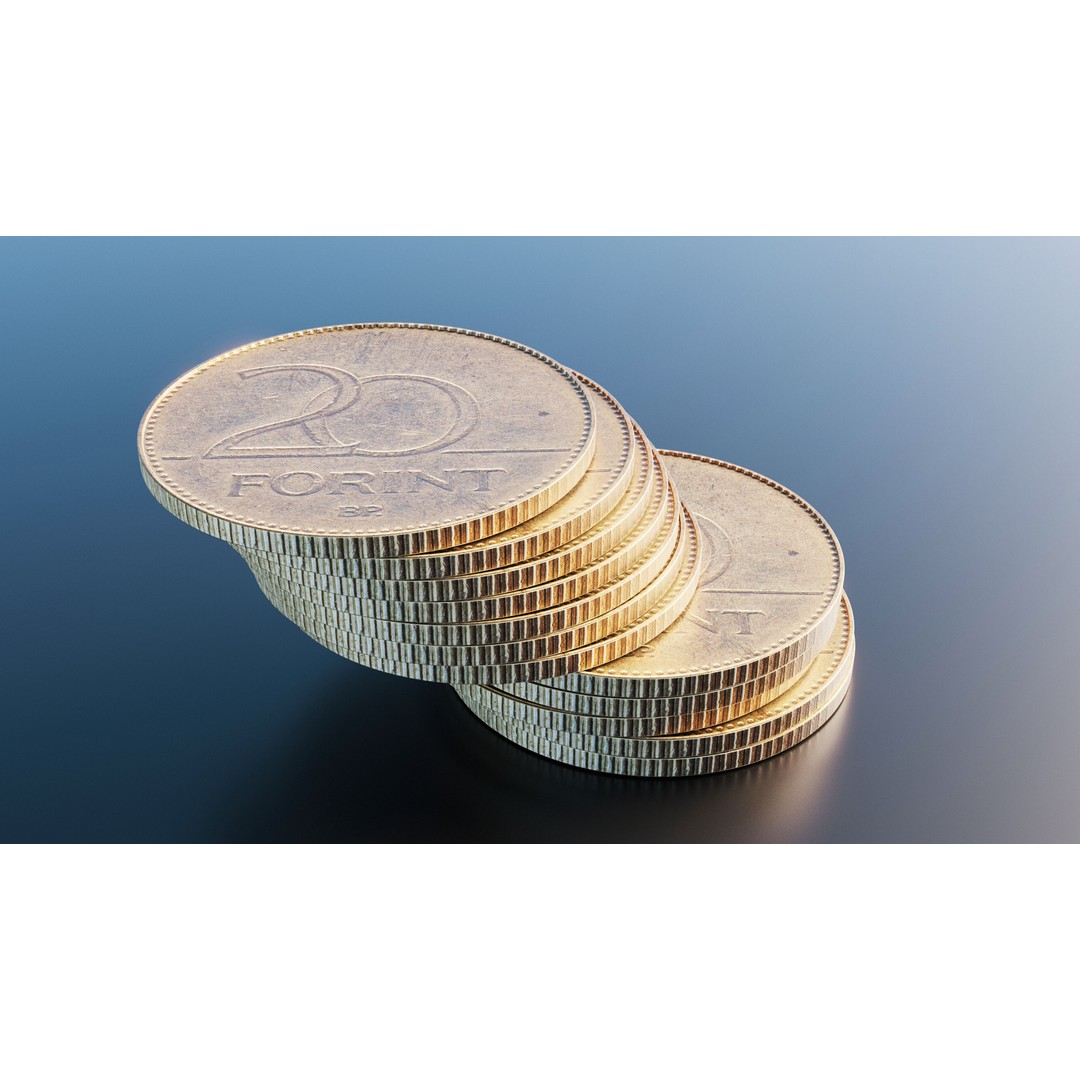 Hungarian 20 Forint Coin 3D Model – Low Poly Scanned Asset, FBX - View 9