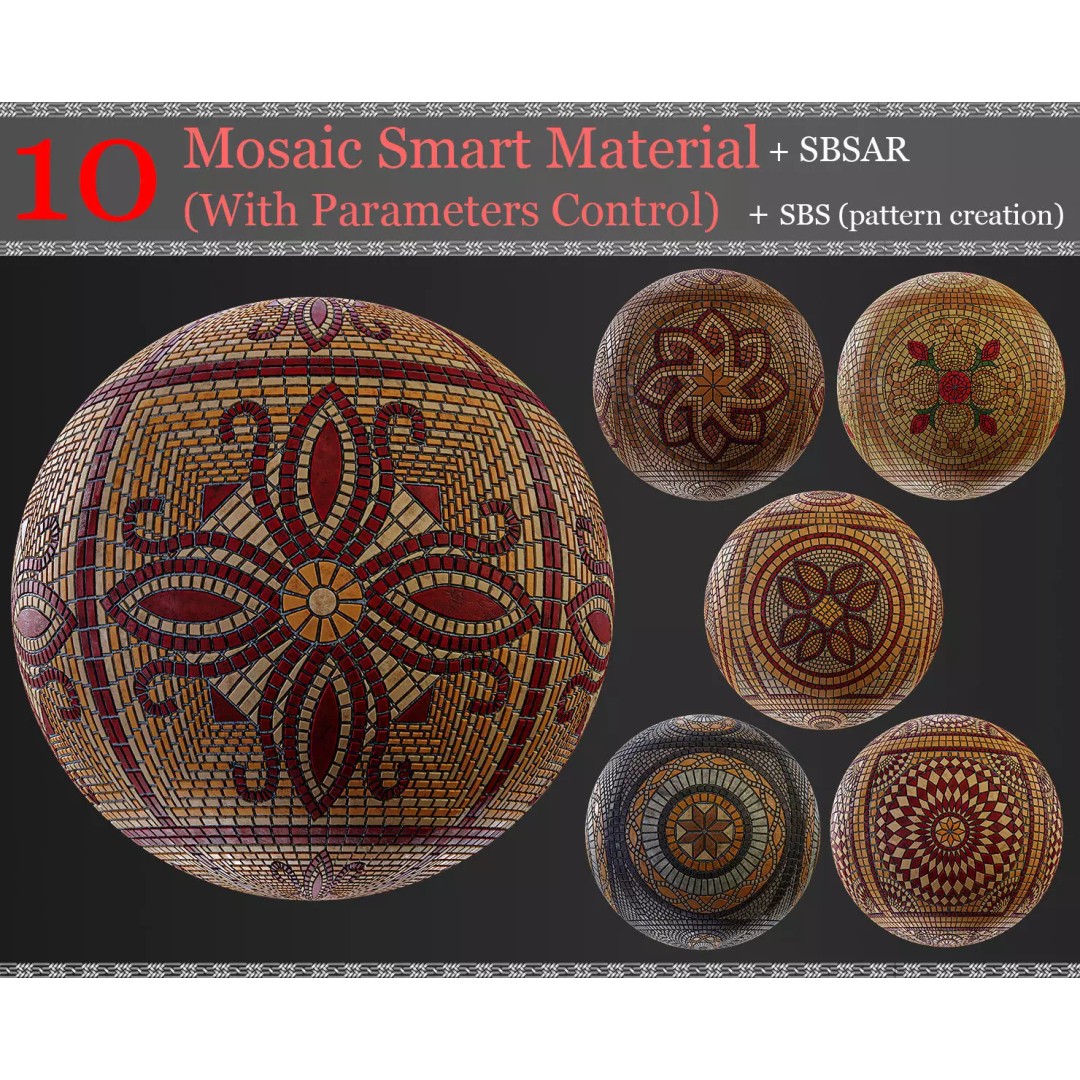Mosaic Smart Material 3D Model – PBR Texture with Parameter Control, SBSAR - View 2