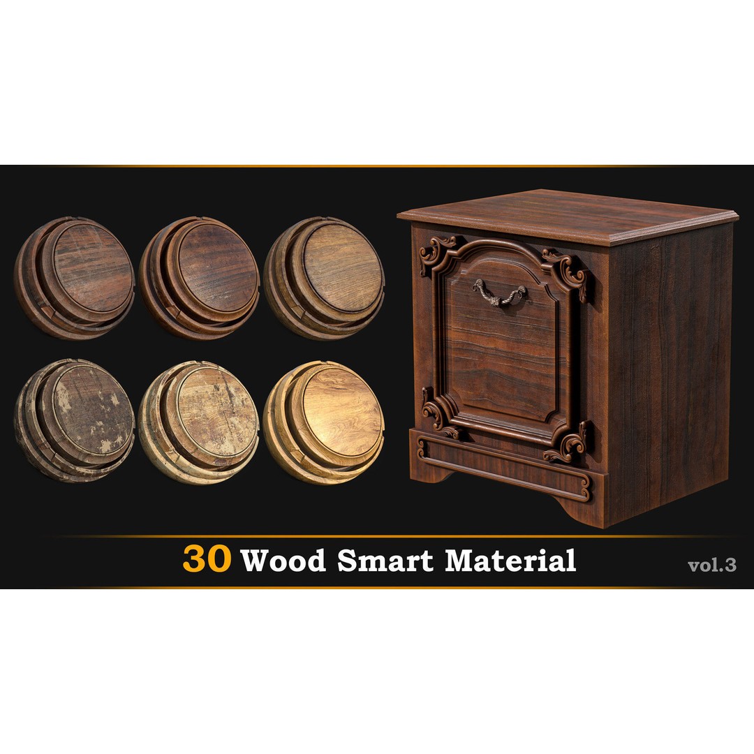 Wood Smart Material 3D Model – 30 High-Quality Textures for Substance Painter