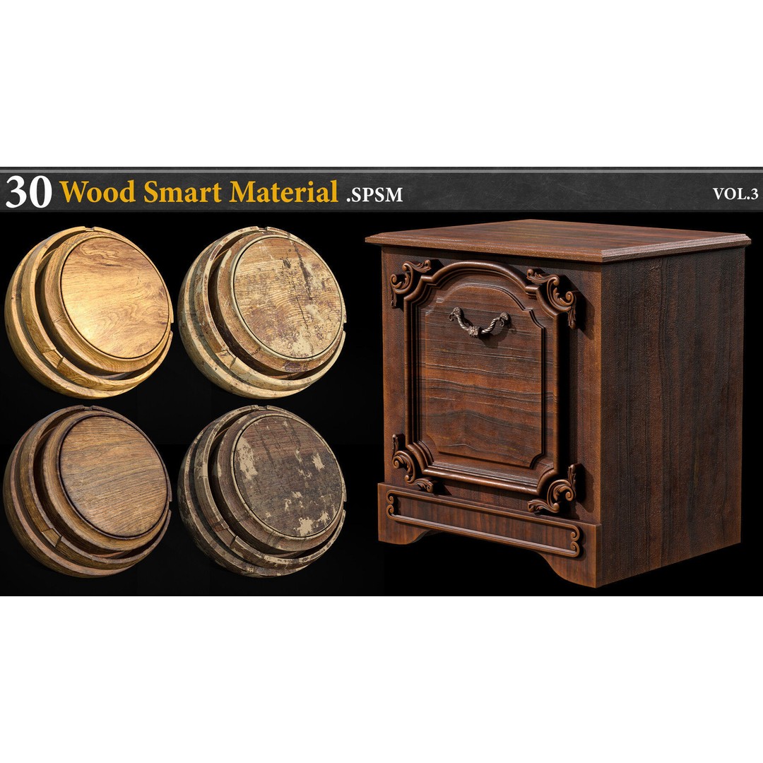Wood Smart Material 3D Model – 30 High-Quality Textures for Substance Painter - View 3
