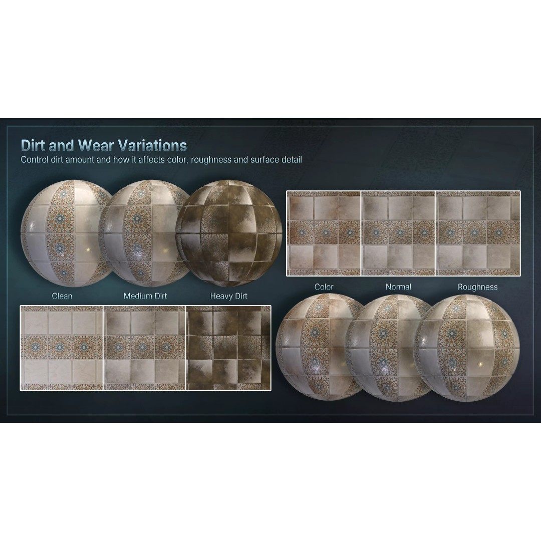 Mediterranean Ceramic Tiles 3D Model – Low Poly Procedural Material, FBX - View 13