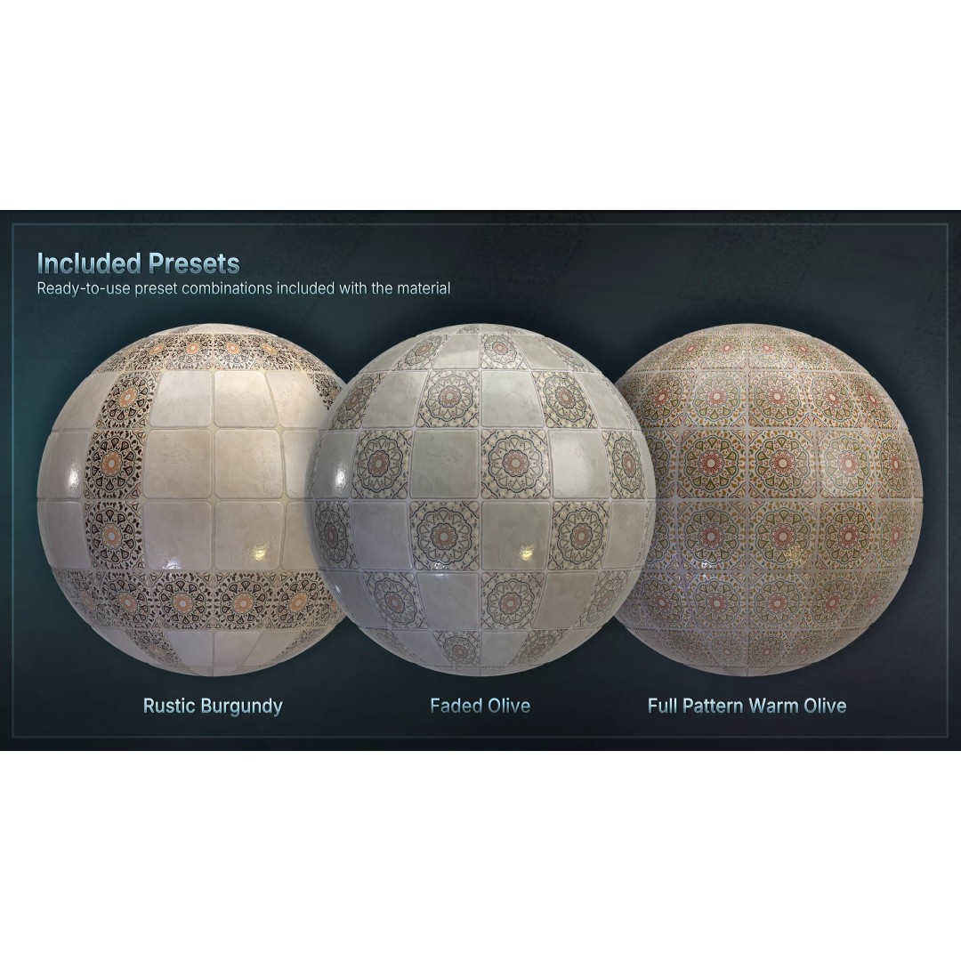 Mediterranean Ceramic Tiles 3D Model – Low Poly Procedural Material, FBX - View 3