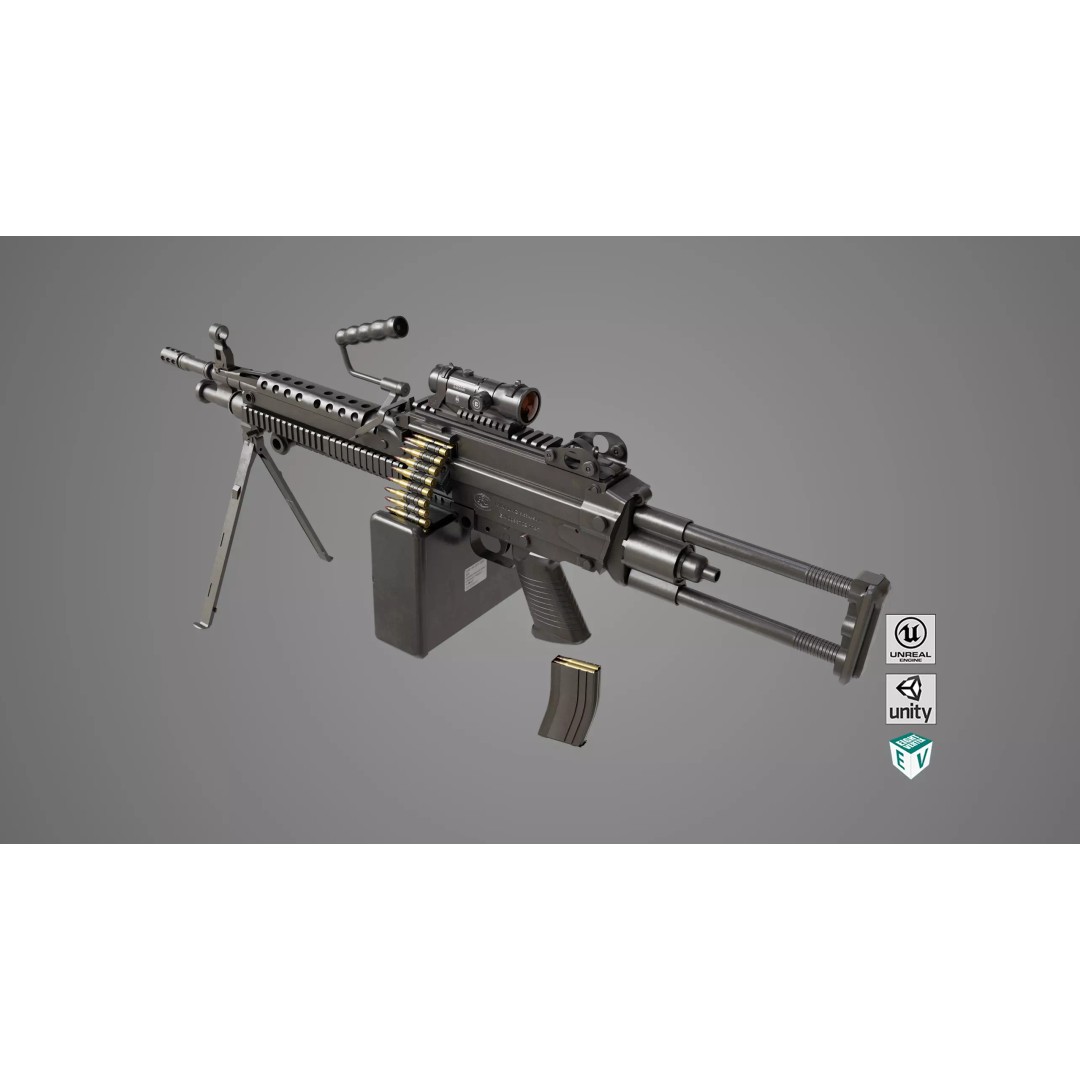 Machine Gun 16 3D Model – Low Poly PBR Game Asset, FBX - View 2