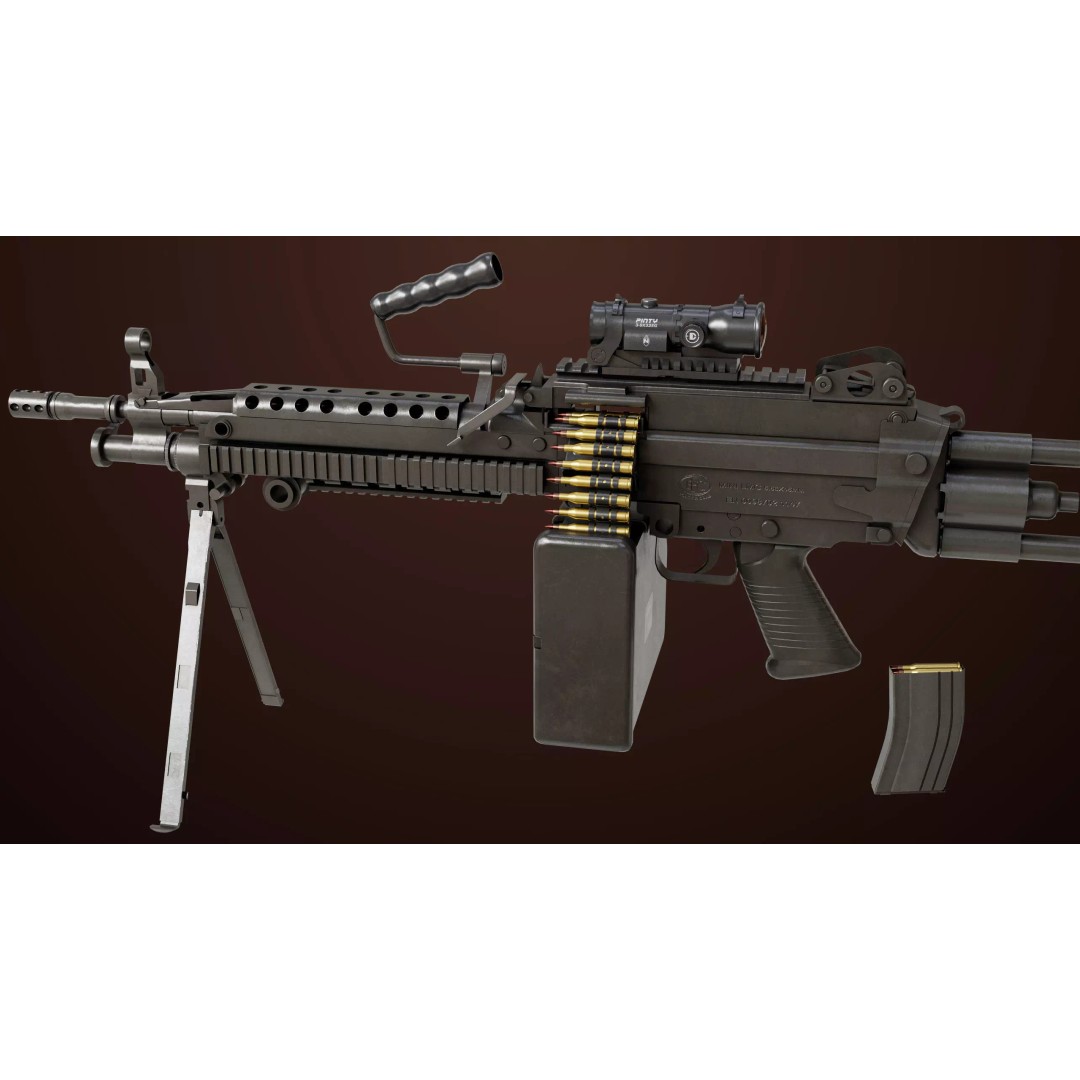 Machine Gun 16 3D Model – Low Poly PBR Game Asset, FBX - View 4