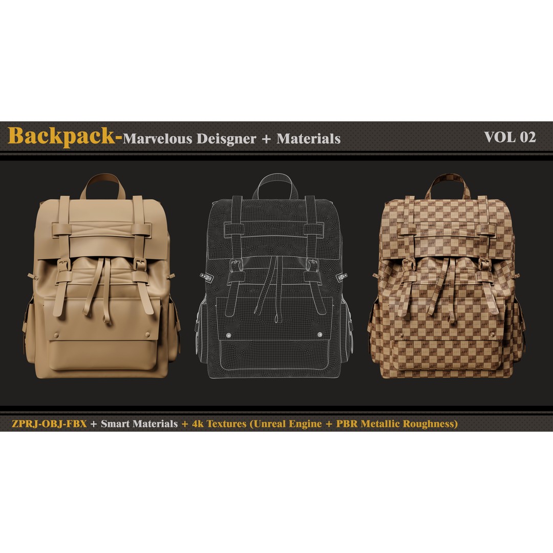 Backpack 3D Model – PBR Smart Material with 4K Textures, FBX & OBJ