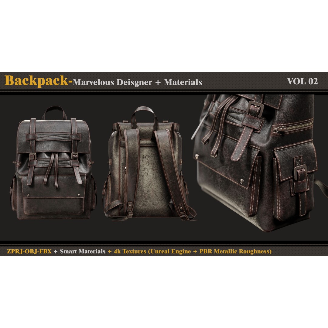 Backpack 3D Model – PBR Smart Material with 4K Textures, FBX & OBJ - View 4