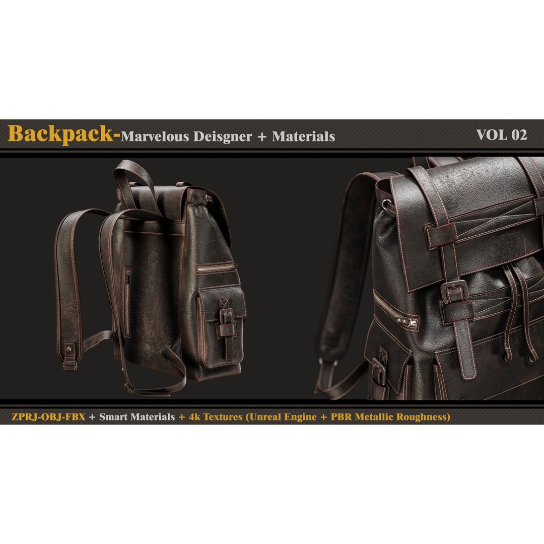 Backpack 3D Model – PBR Smart Material with 4K Textures, FBX & OBJ - View 7