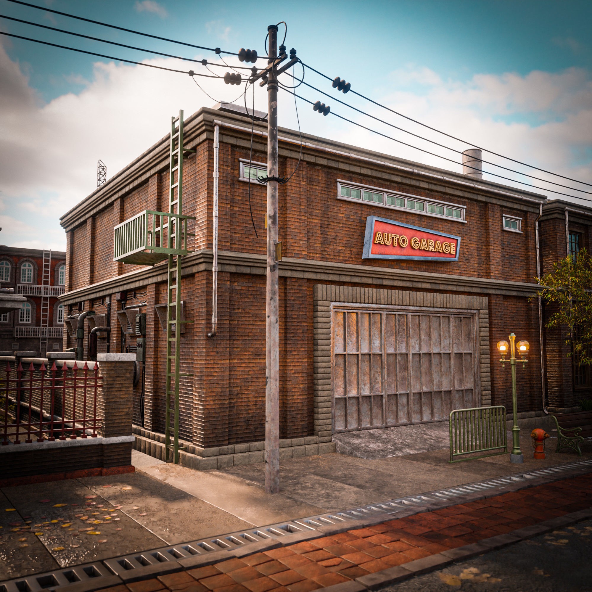 Urban City Scene - Low-Poly Game-Ready 3D Model - View 10