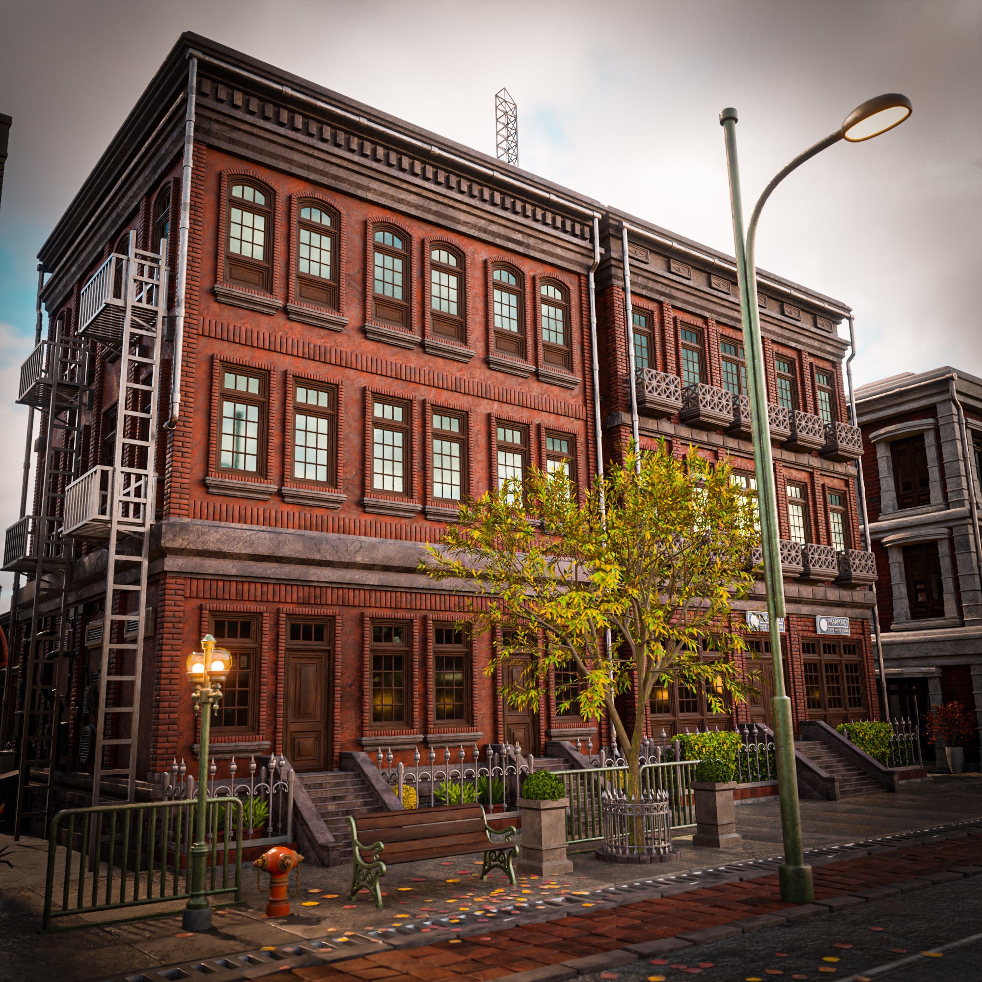 Urban City Scene - Low-Poly Game-Ready 3D Model - View 11