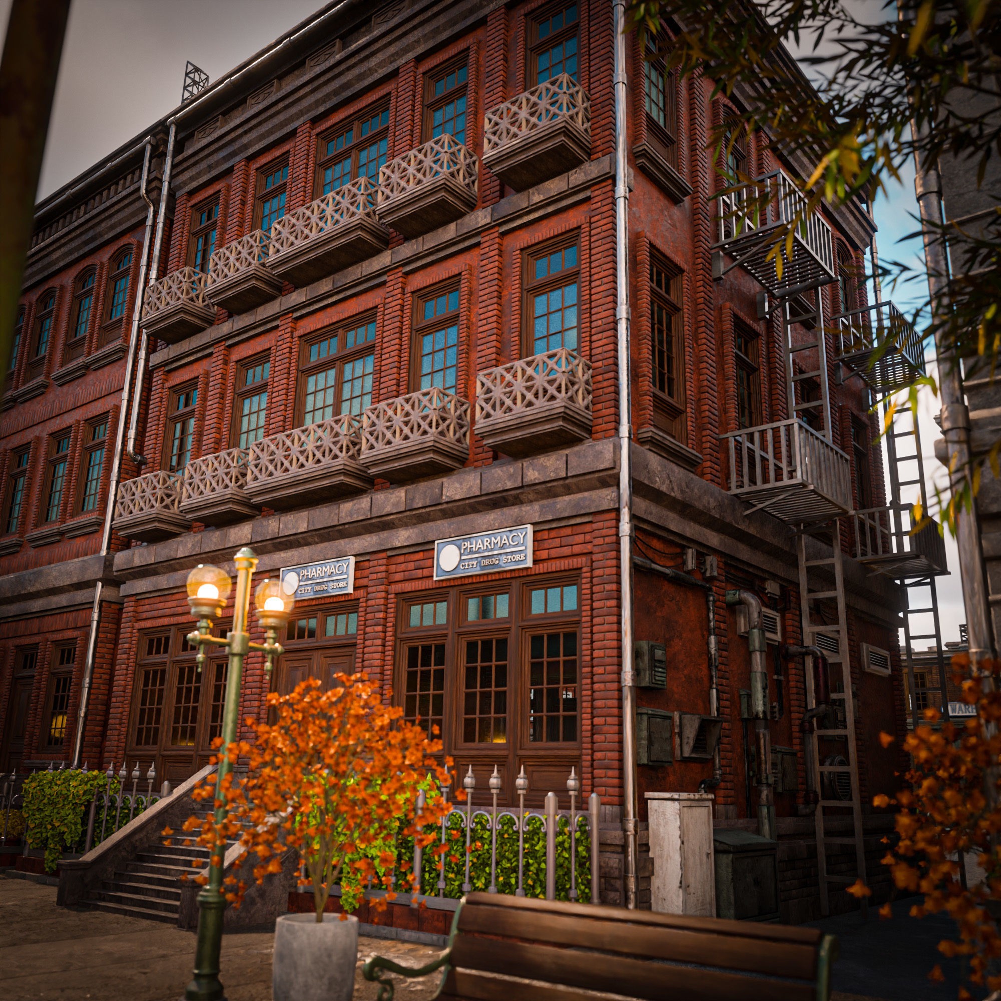 Urban City Scene - Low-Poly Game-Ready 3D Model - View 12