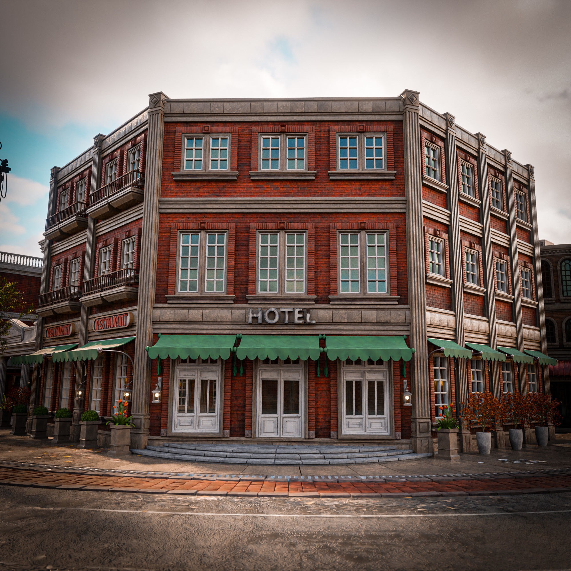 Urban City Scene - Low-Poly Game-Ready 3D Model - View 17