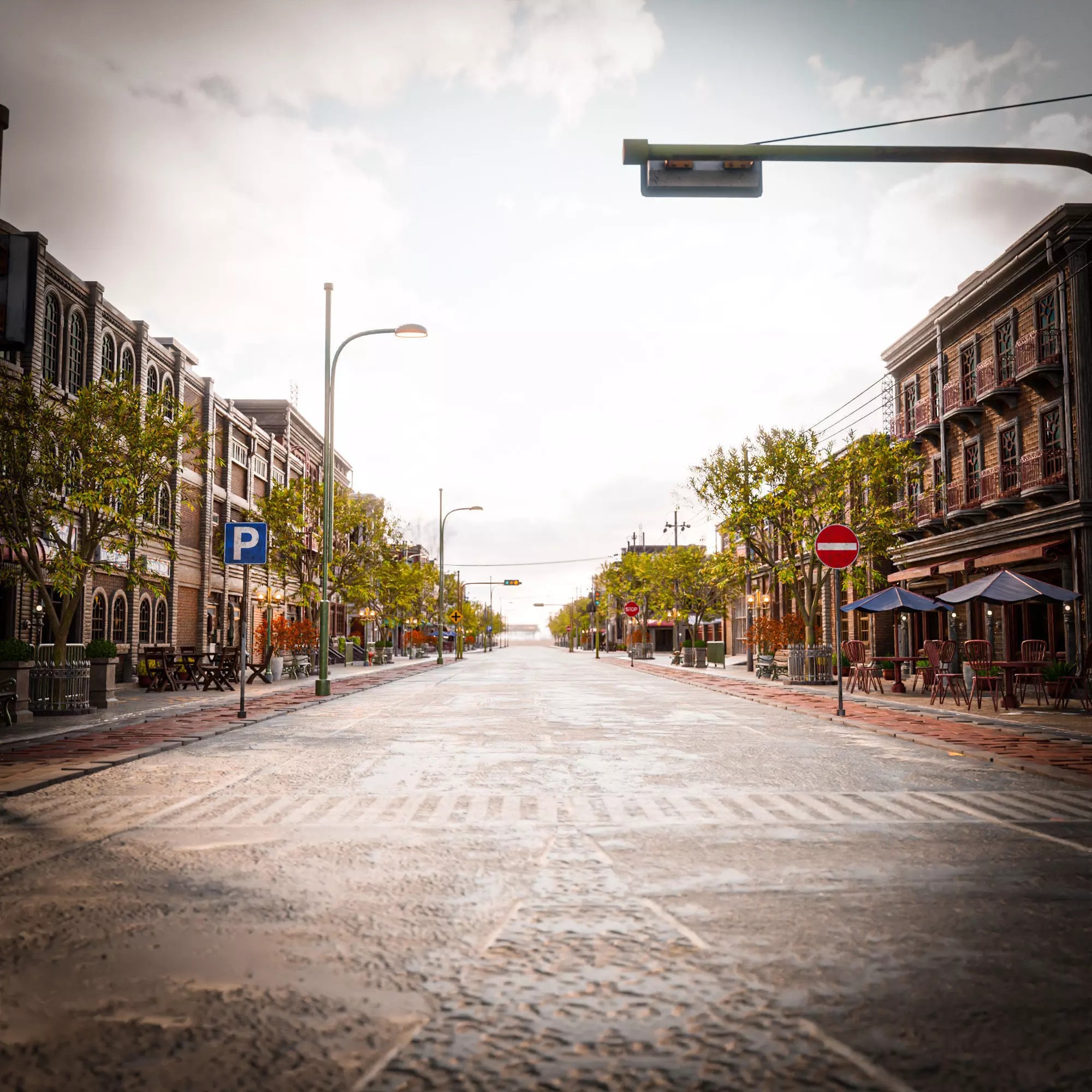 Urban City Scene - Low-Poly Game-Ready 3D Model - View 2