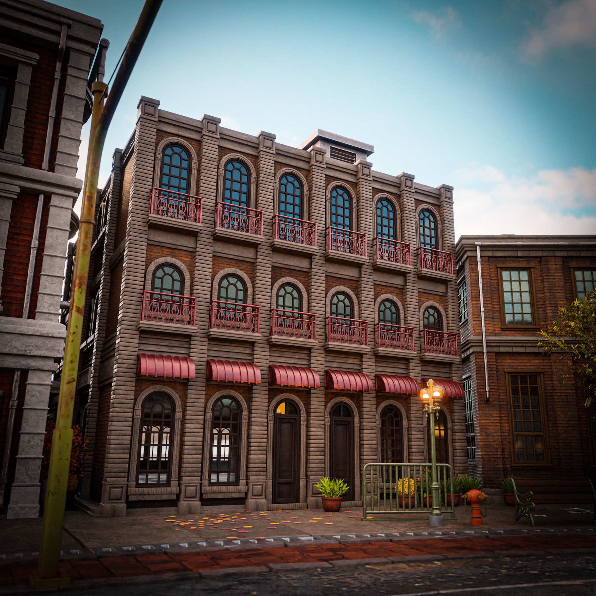 Urban City Scene - Low-Poly Game-Ready 3D Model - View 20