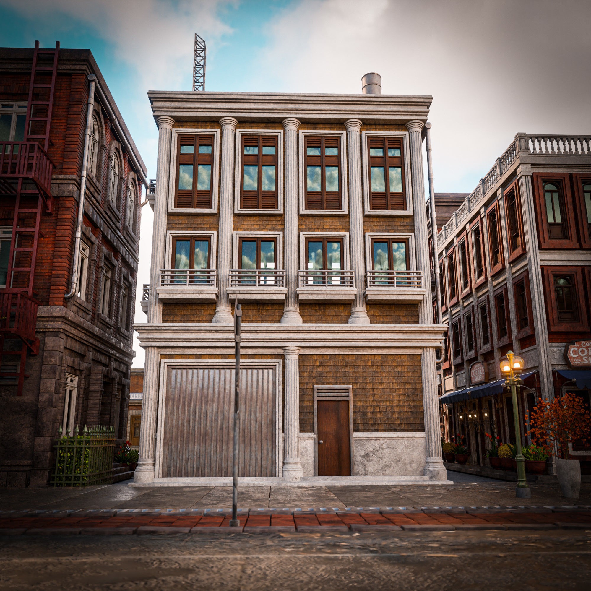 Urban City Scene - Low-Poly Game-Ready 3D Model - View 22