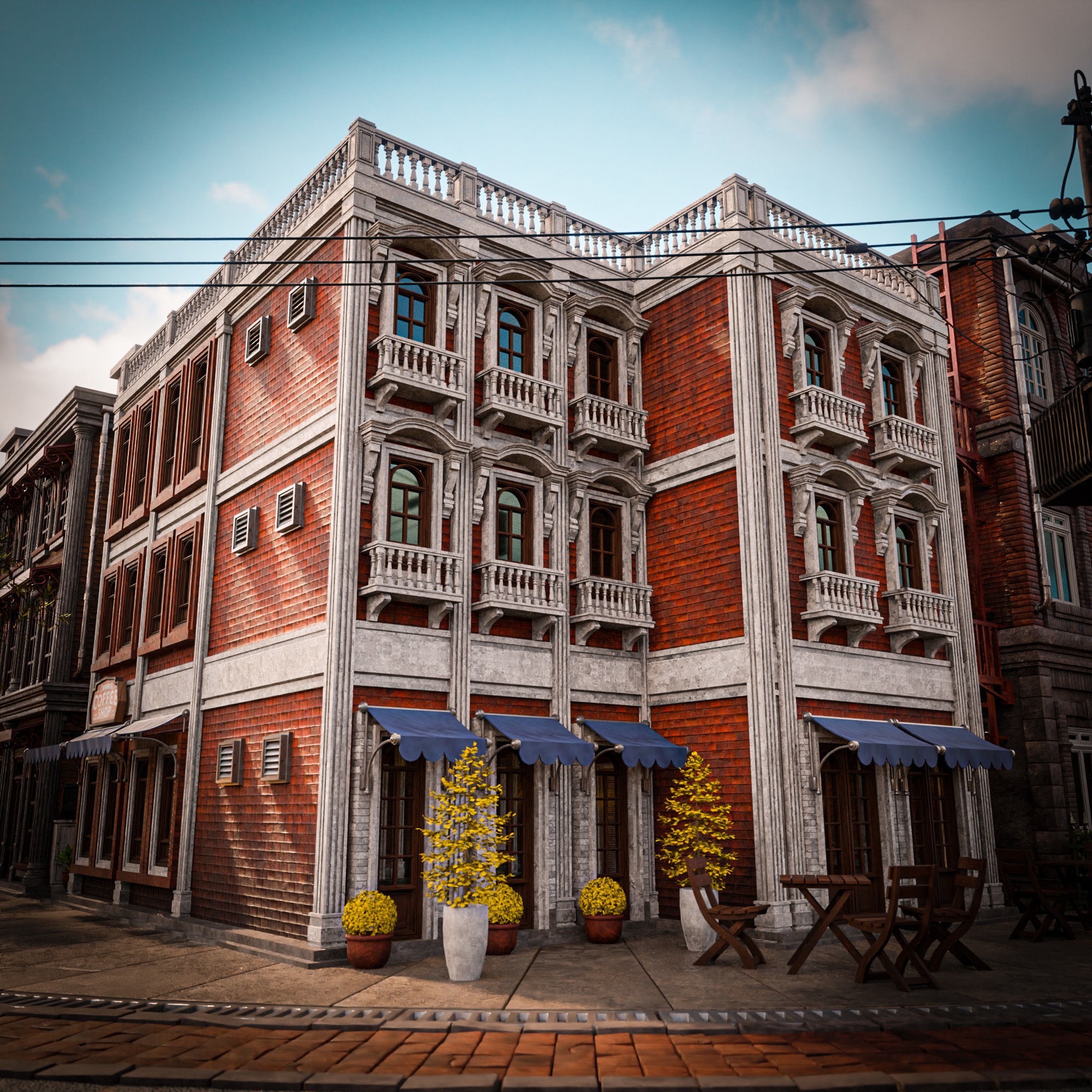 Urban City Scene - Low-Poly Game-Ready 3D Model - View 23