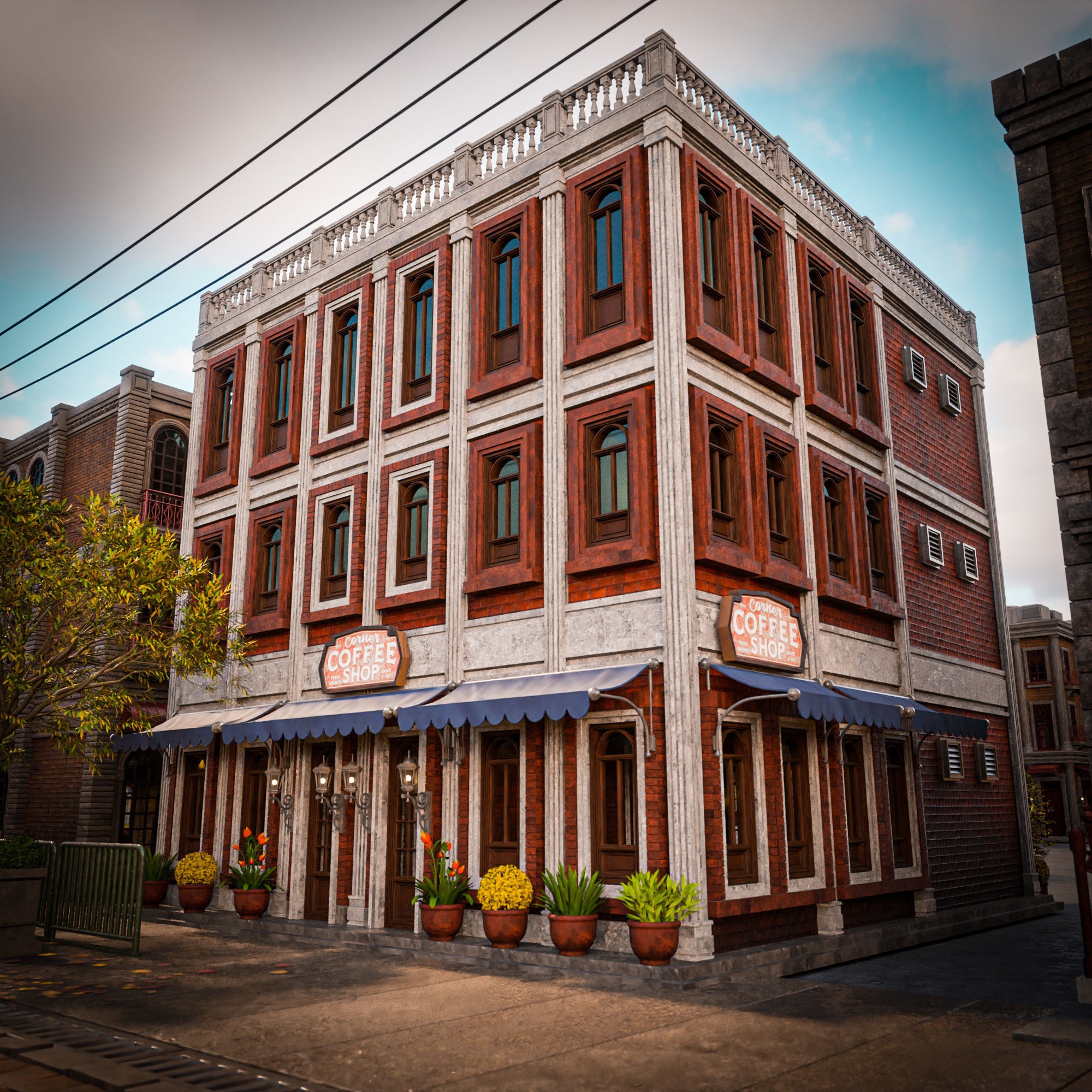 Urban City Scene - Low-Poly Game-Ready 3D Model - View 24