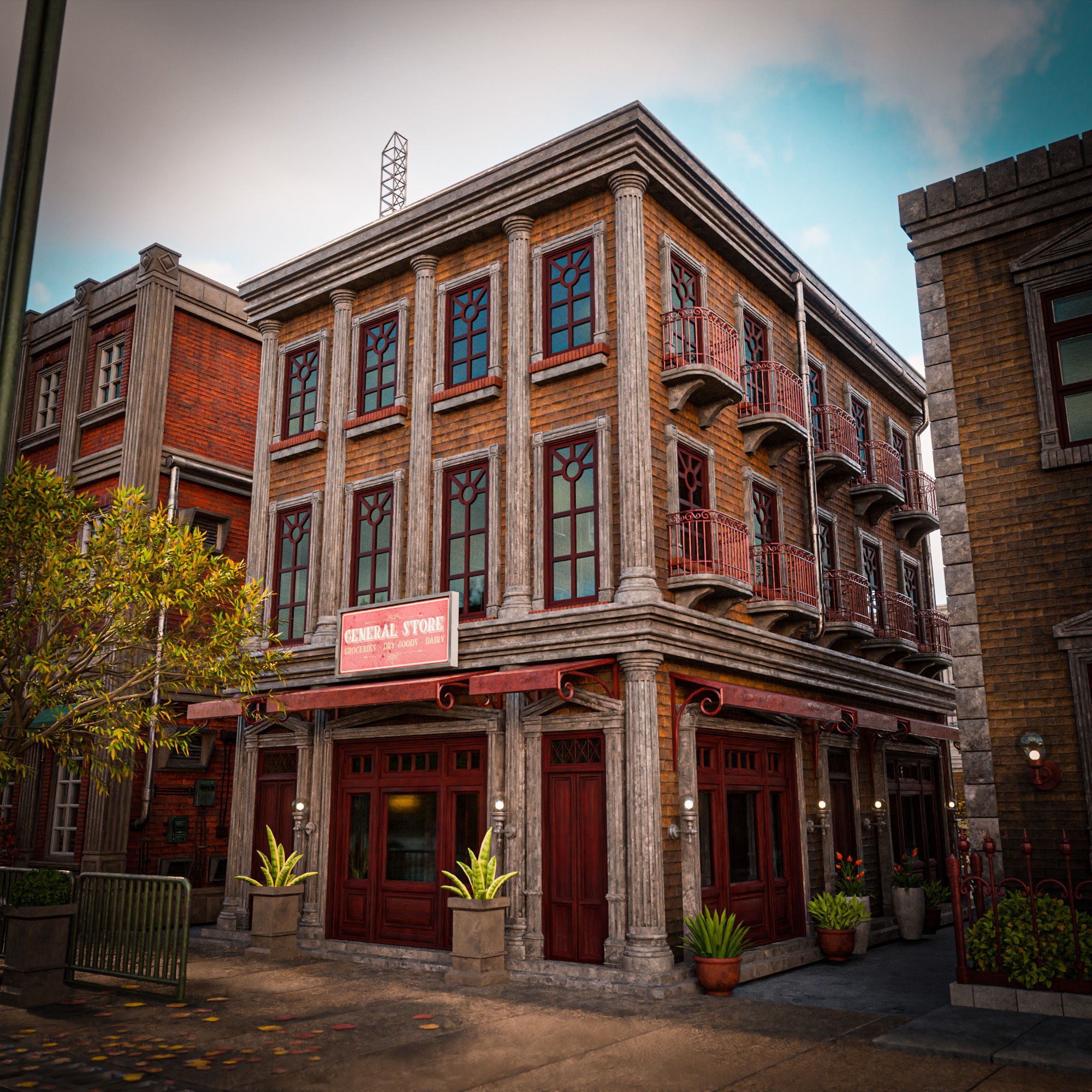 Urban City Scene - Low-Poly Game-Ready 3D Model - View 25