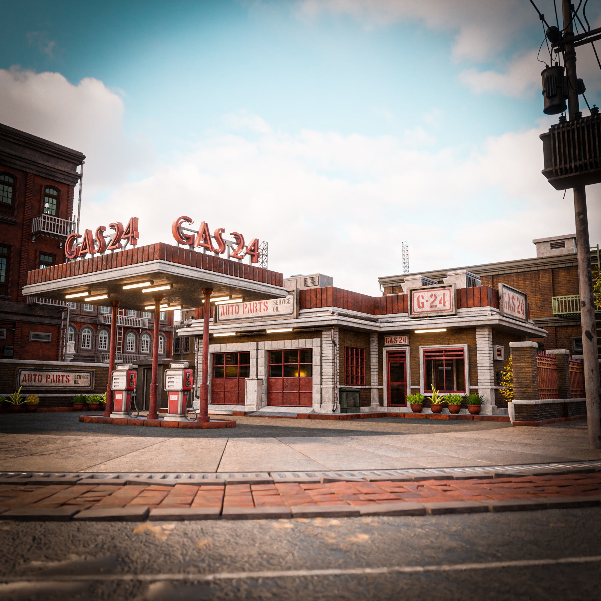 Urban City Scene - Low-Poly Game-Ready 3D Model - View 30