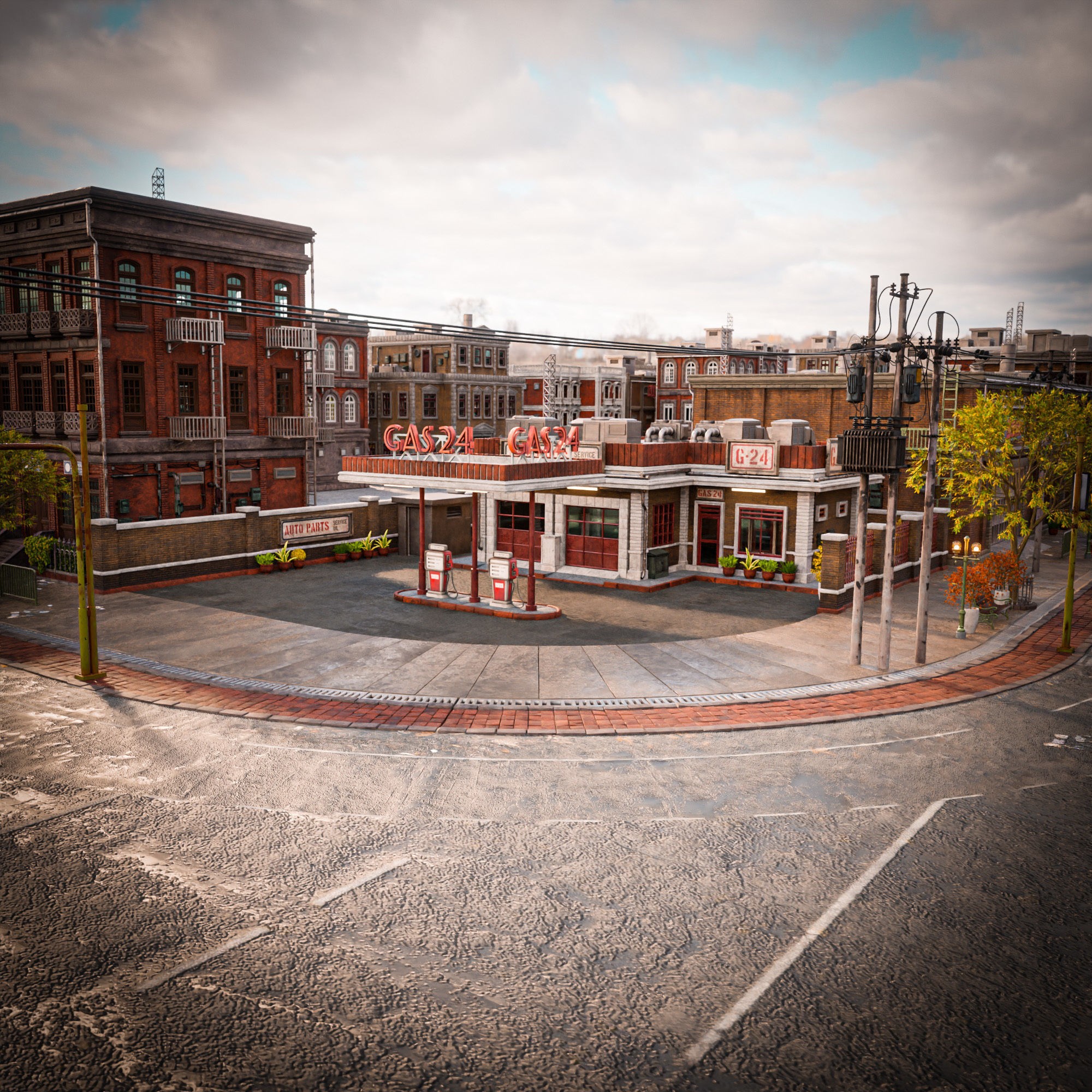 Urban City Scene - Low-Poly Game-Ready 3D Model - View 6