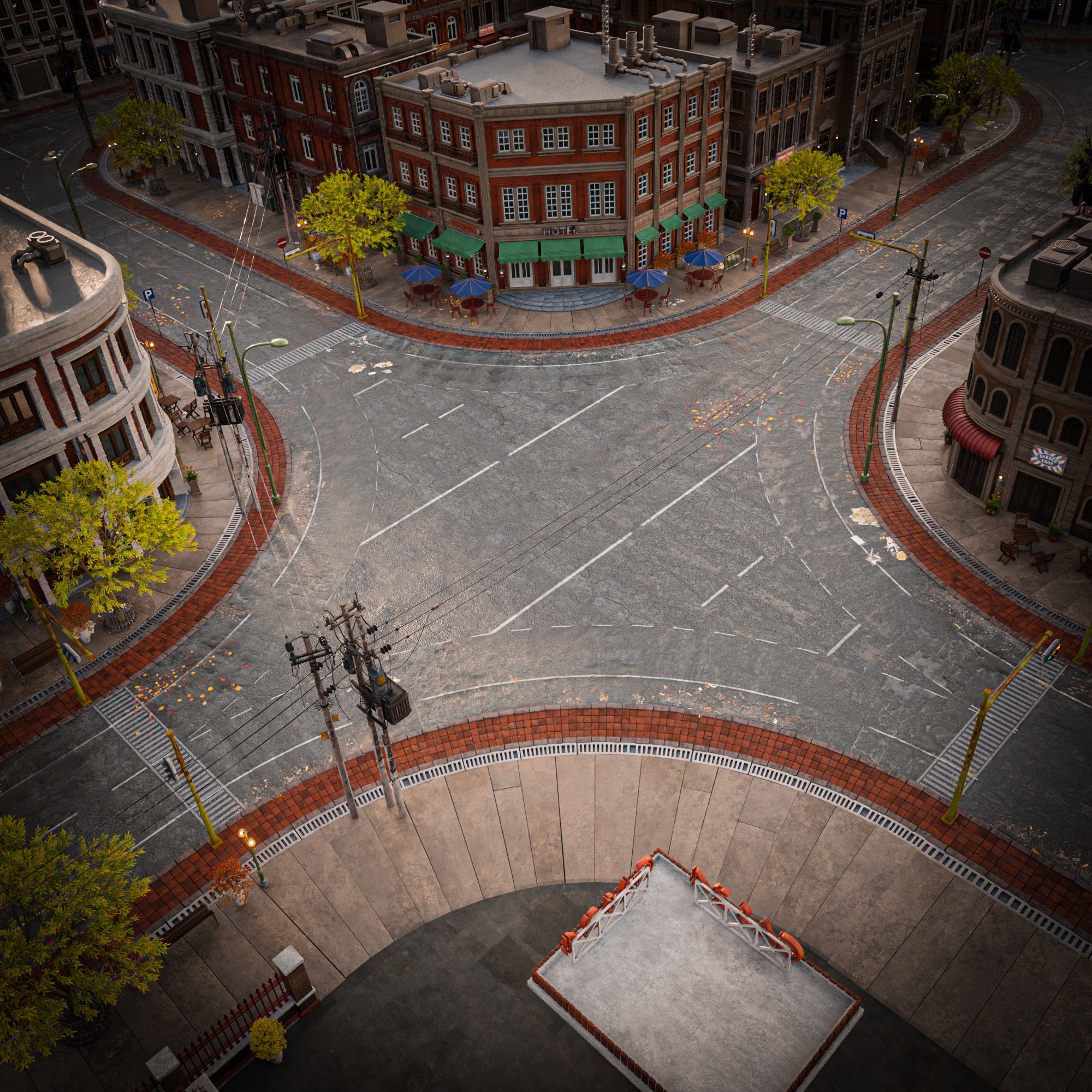 Urban City Scene - Low-Poly Game-Ready 3D Model - View 7