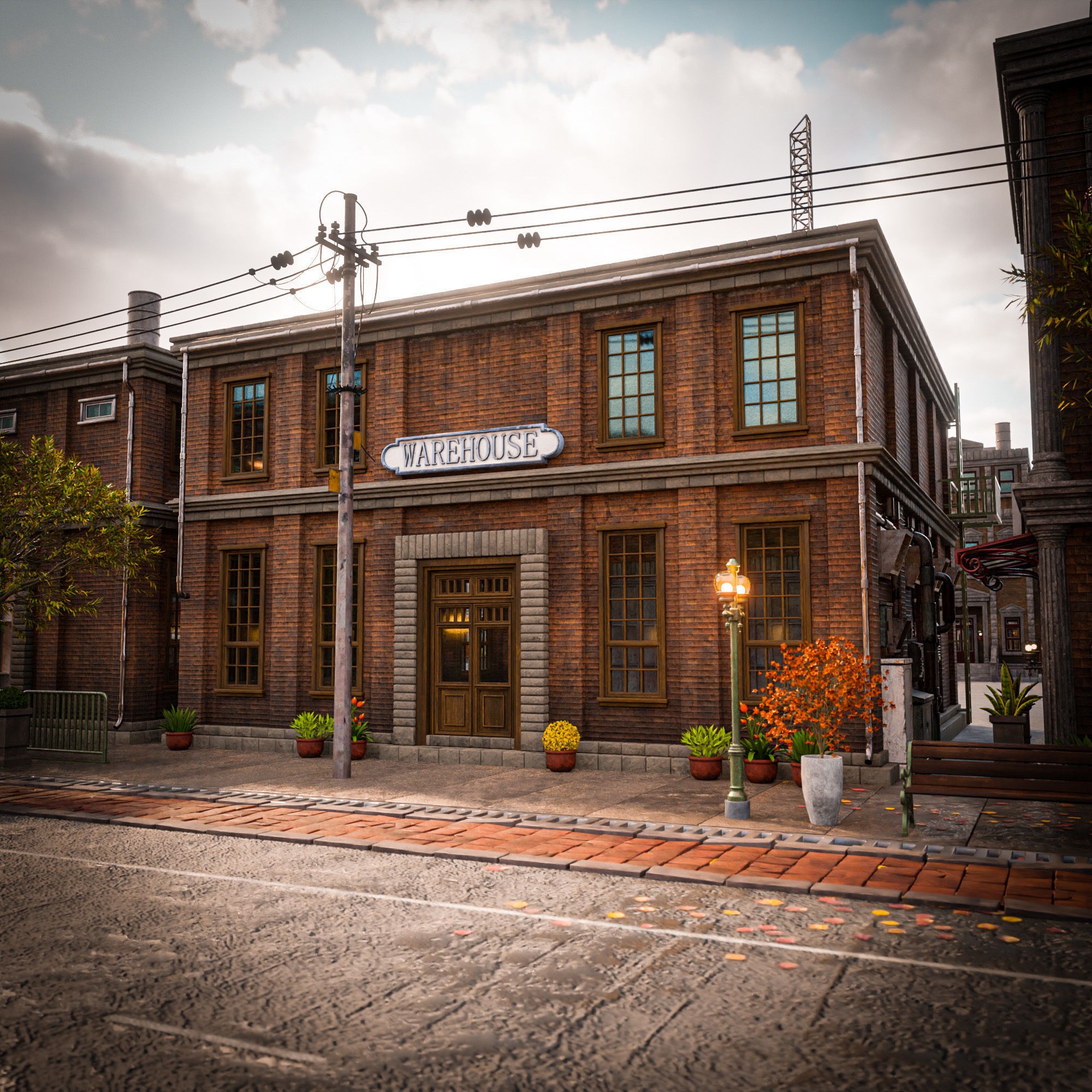 Urban City Scene - Low-Poly Game-Ready 3D Model - View 9