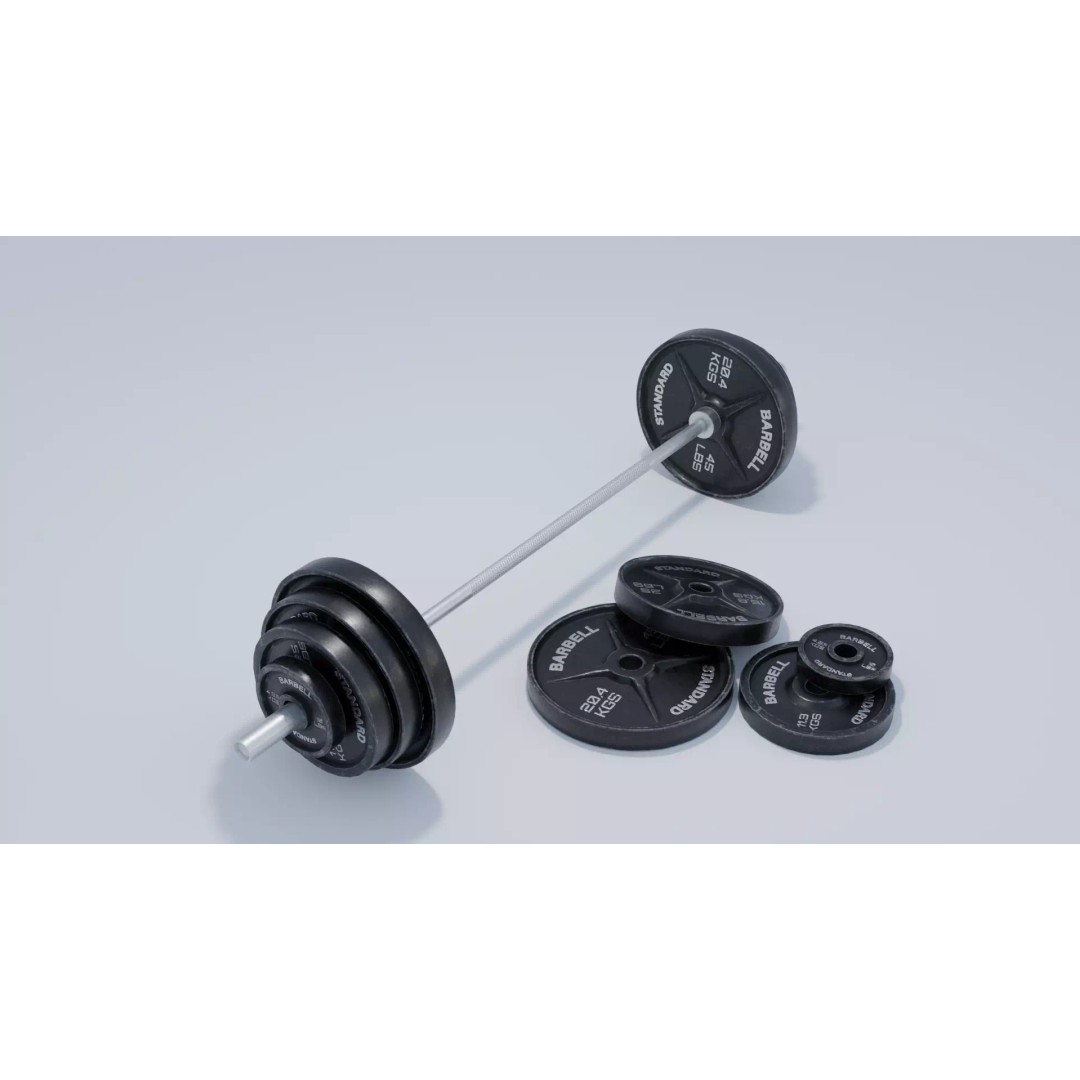 Barbell 3D Model – Low Poly Gym Equipment with PBR Textures - View 2