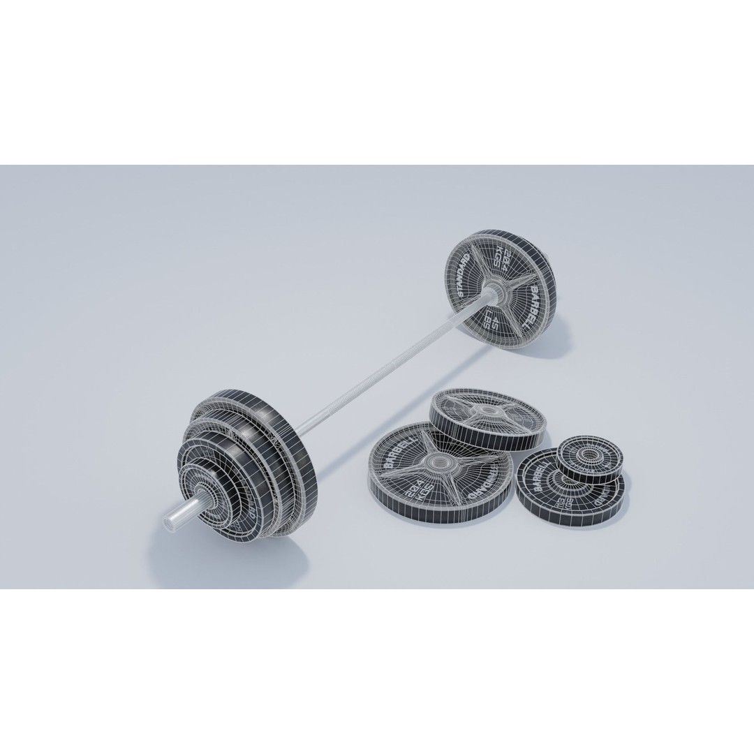 Barbell 3D Model – Low Poly Gym Equipment with PBR Textures - View 3