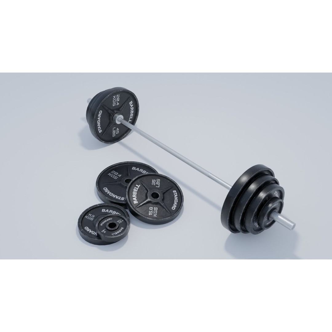 Barbell 3D Model – Low Poly Gym Equipment with PBR Textures - View 8