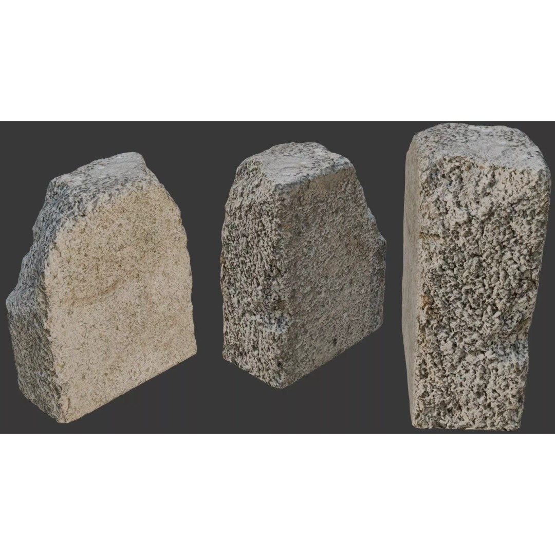 Rough Cut Stone Block 3D Model – Low Poly PBR Asset for Archviz - View 2