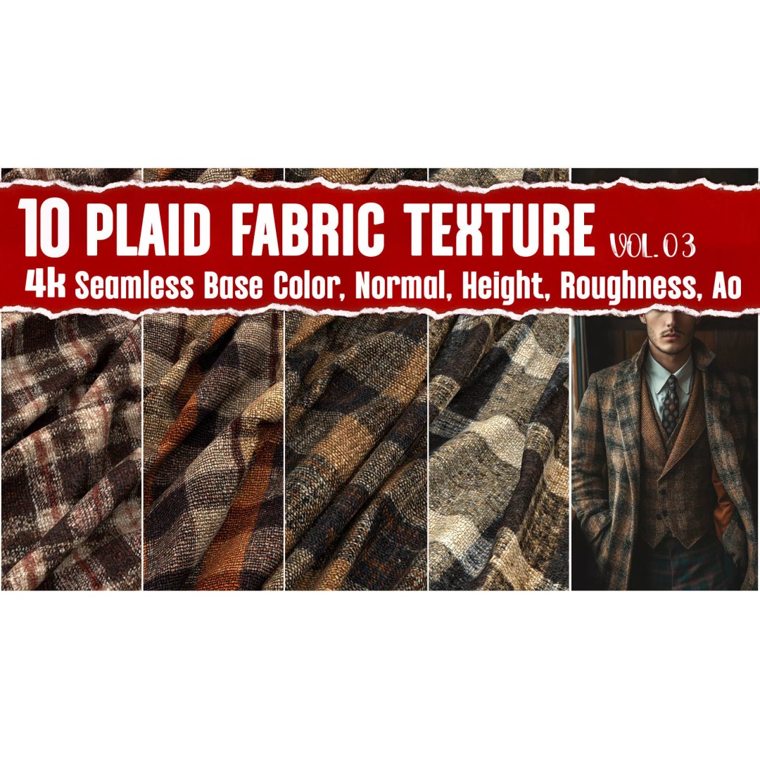 Plaid Fabric 3D Model – 4K Seamless PBR Textures, PNG - View 2