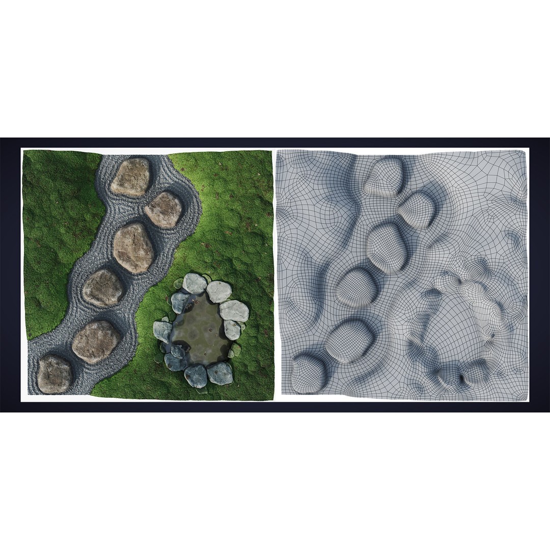 Japanese Zen Garden 3D Model – Low Poly PBR Asset, FBX, Blender - View 10