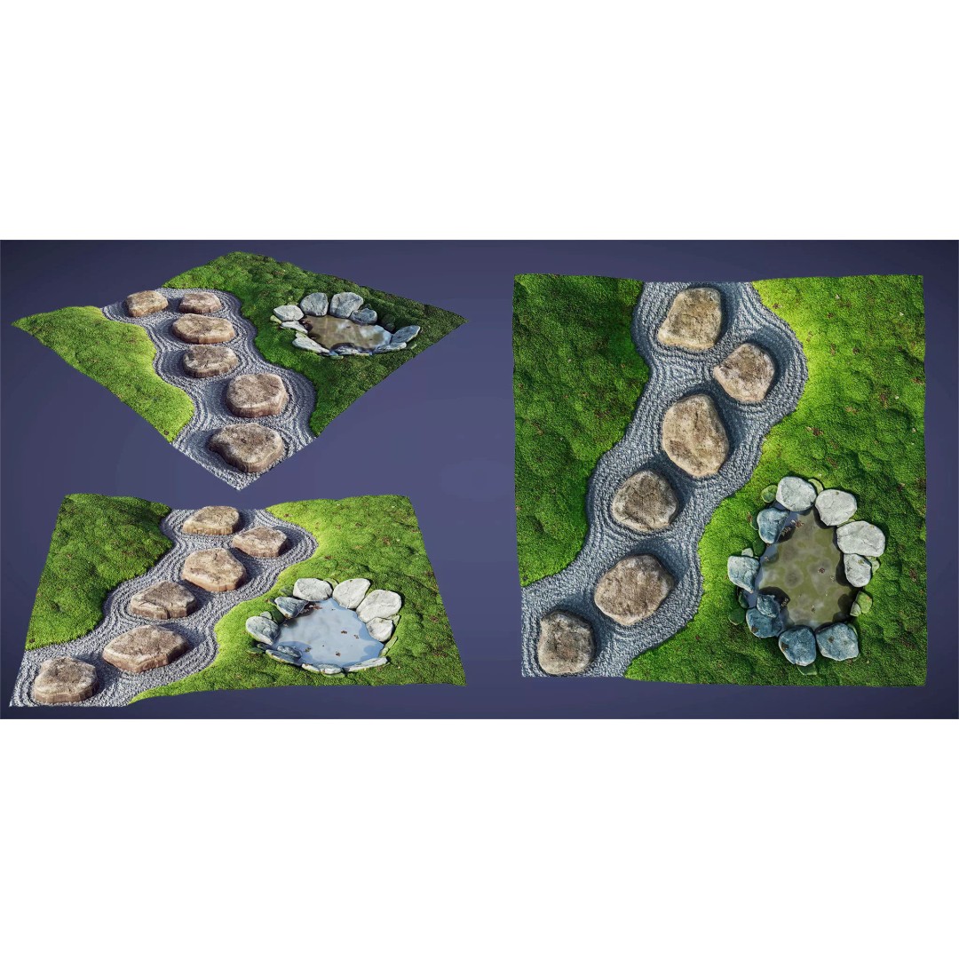 Japanese Zen Garden 3D Model – Low Poly PBR Asset, FBX, Blender - View 2
