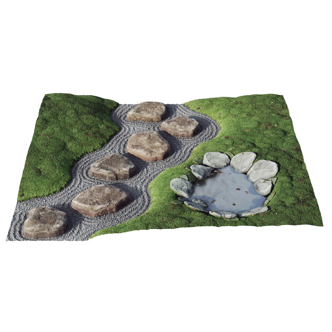 Japanese Zen Garden 3D Model – Low Poly PBR Asset, FBX, Blender - View 5