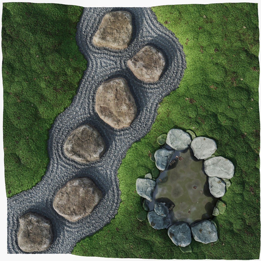 Japanese Zen Garden 3D Model – Low Poly PBR Asset, FBX, Blender - View 6