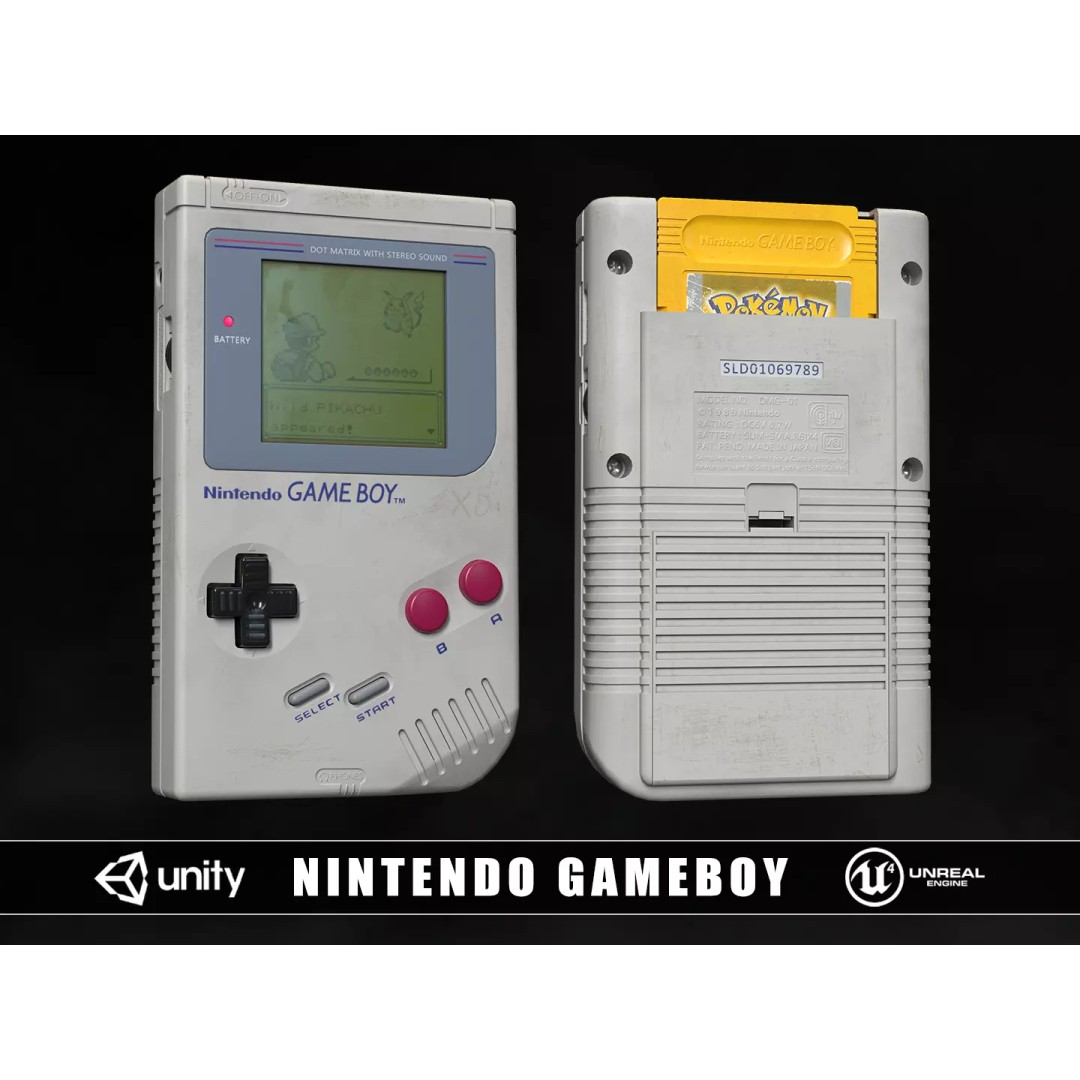 Nintendo Gameboy 3D Model – Low Poly Retro Game Asset, FBX, OBJ - View 2