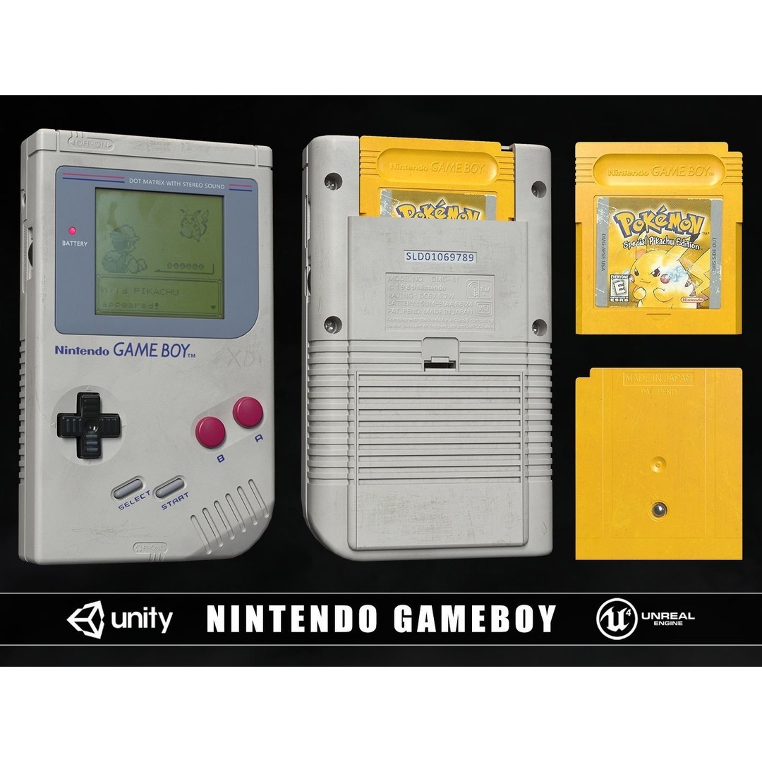 Nintendo Gameboy 3D Model – Low Poly Retro Game Asset, FBX, OBJ - View 9