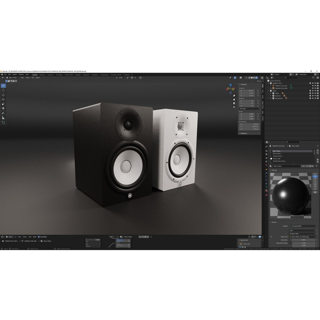 YAMAHA HS 8 Studio Monitors 3D Model – High Detail PBR Asset, FBX - View 14